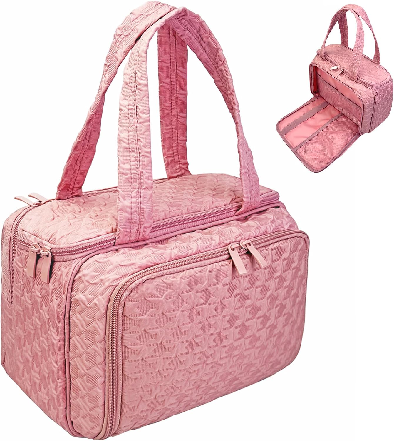 SMONT Toiletry Bag for Traveling Women, 11.5" Large Travel Makeup Toiletries Skincare Bag, Big Cosmetic Cosmetiquera Pink
