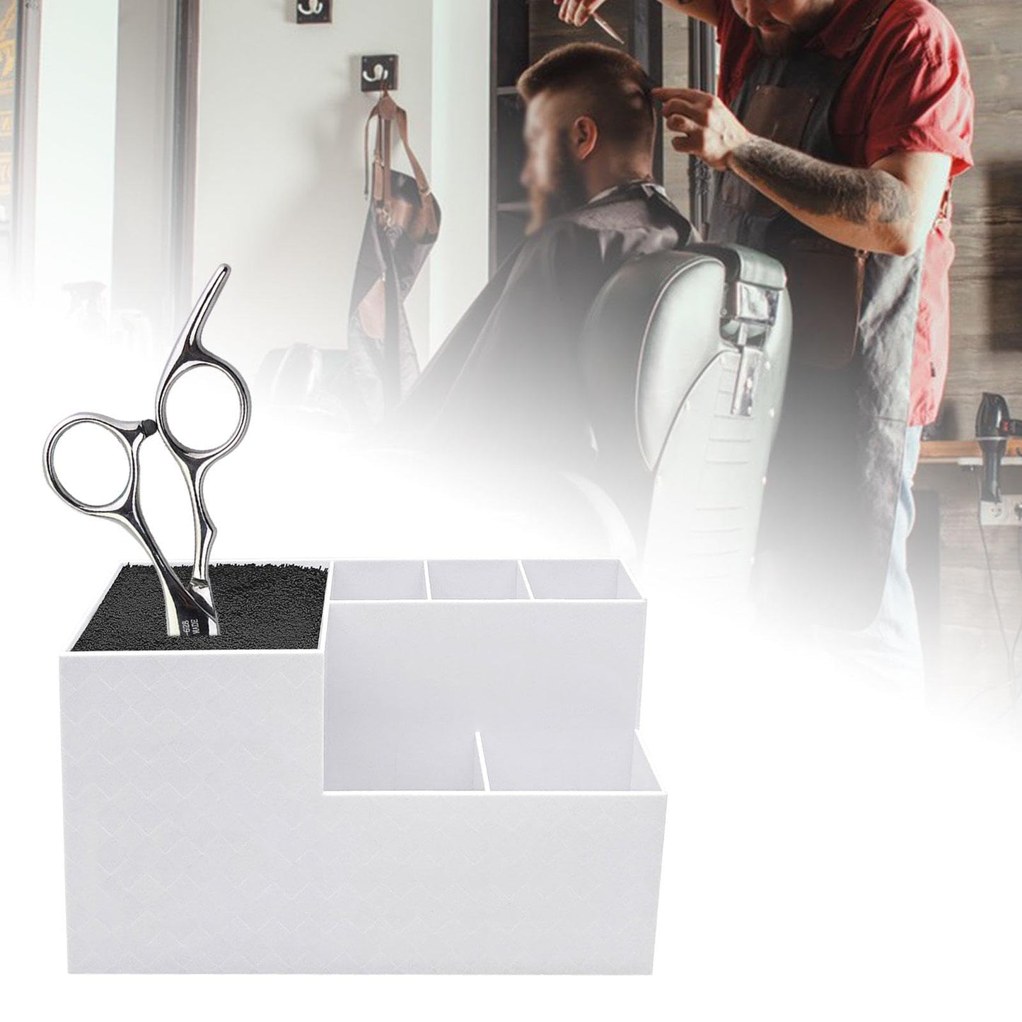 LeeQinersw Haircut Tool Holder Hairdressing Tool Storage Box Salon Shear Organizer Hair Stylist Holder with Thickened Hygienic Sponge And Non Slip Base Suitable