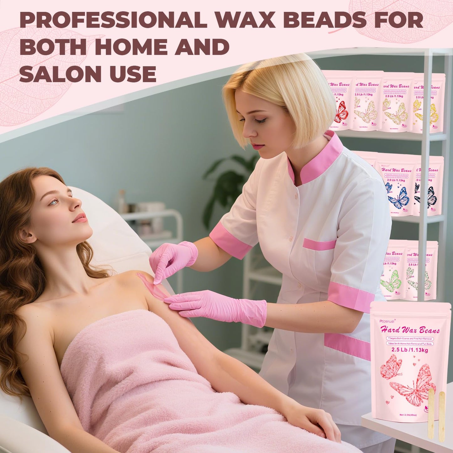 Hard Wax Beads for Hair Removal - 2.5lb/40oz Sensitive Skin Waxing Kit with 20 Sticks for Brazilian, Bikini, Underarms, Face & Body - Large Bulk Tea Tree Wax Beads