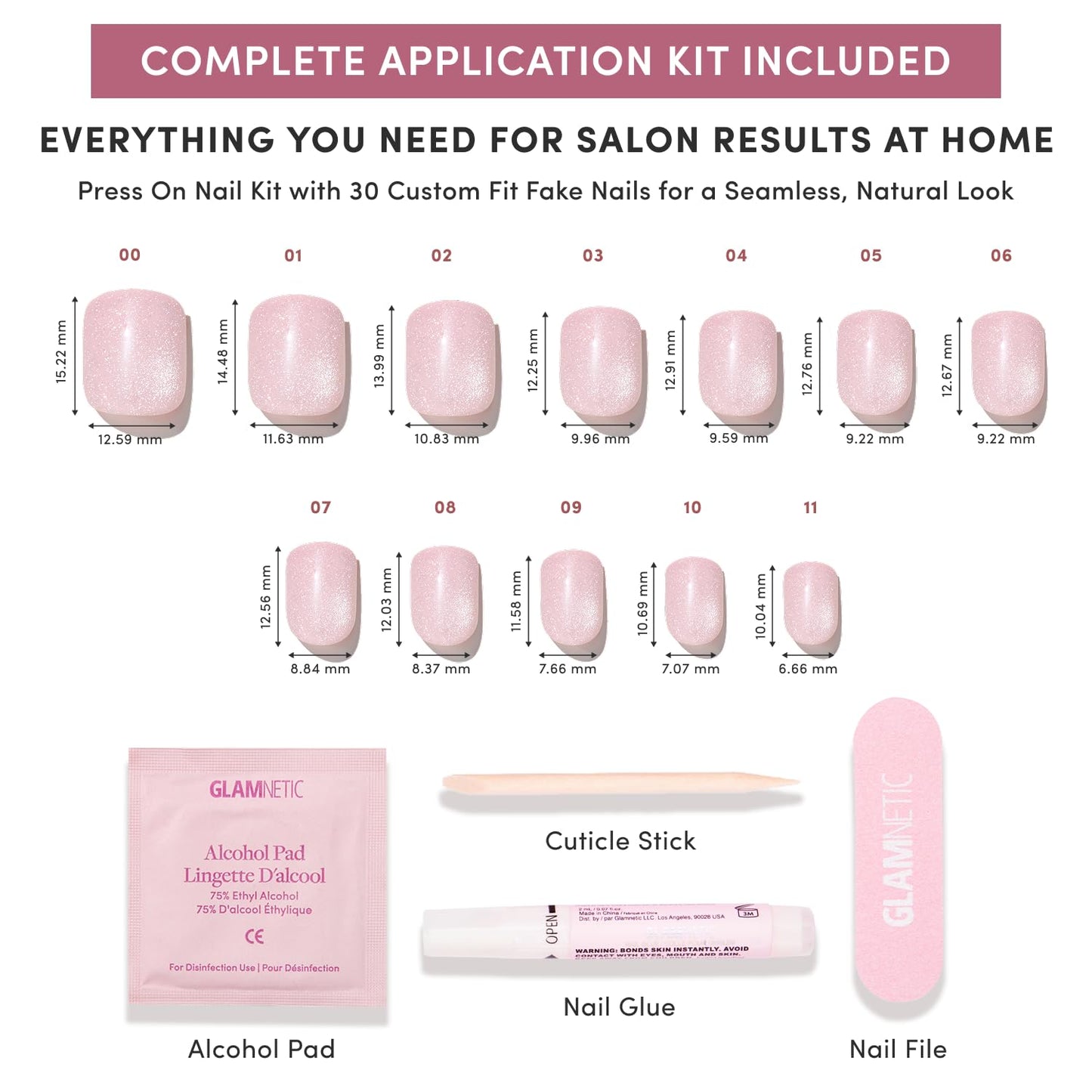 Glamnetic Pink Legacy Press On Nails - Extra Short Fake Nails | 30 Pc Kit