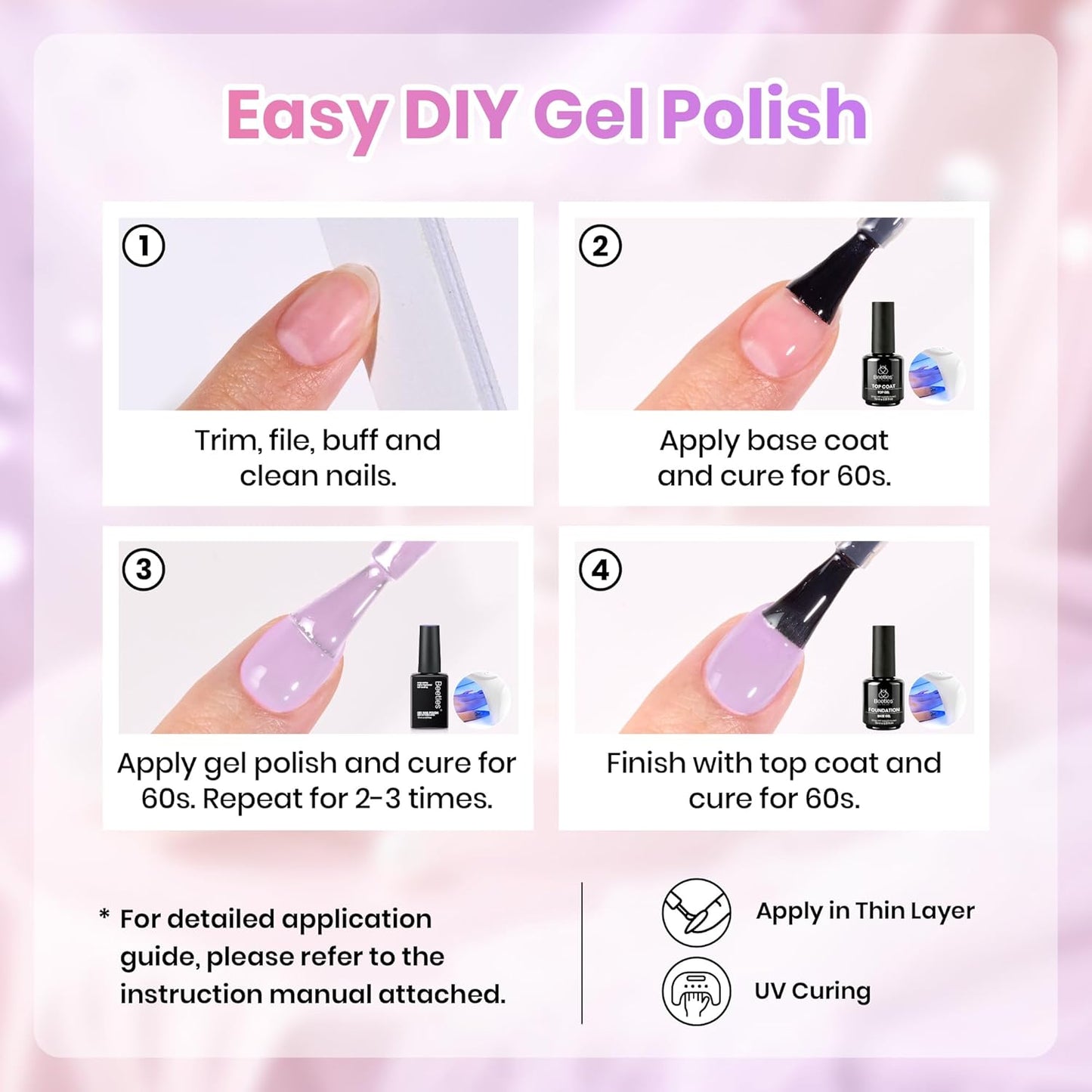 Beetles Pink Gel Polish Set | Ballet Princess Collection - 6 Colors Soak Off UV LED Nail Art Kit for DIY Manicure