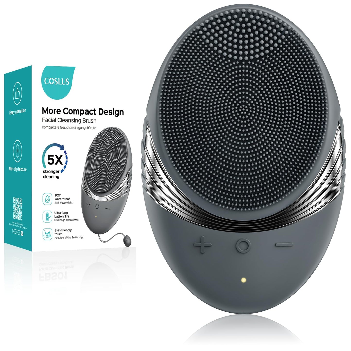 COSLUS FBS01 Facial Cleansing Brush Face Scrubber: Portable Silicone Waterproof Rechargeable Face Wash Brush, 5 Cleansing Modes, Electric Deep Cleaning for Men & Women, Removing Blackhead Exfoliating