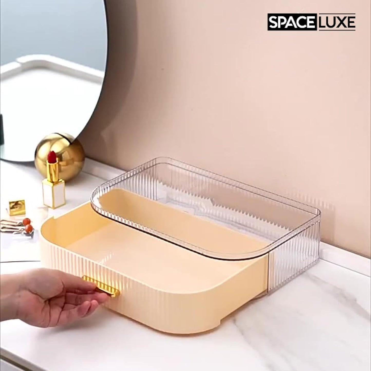 Makeup Organizer - 360° Rotating Brush Holder & Large Capacity Storage | Cream White, 3-Layer Design for Vanity & Accessories