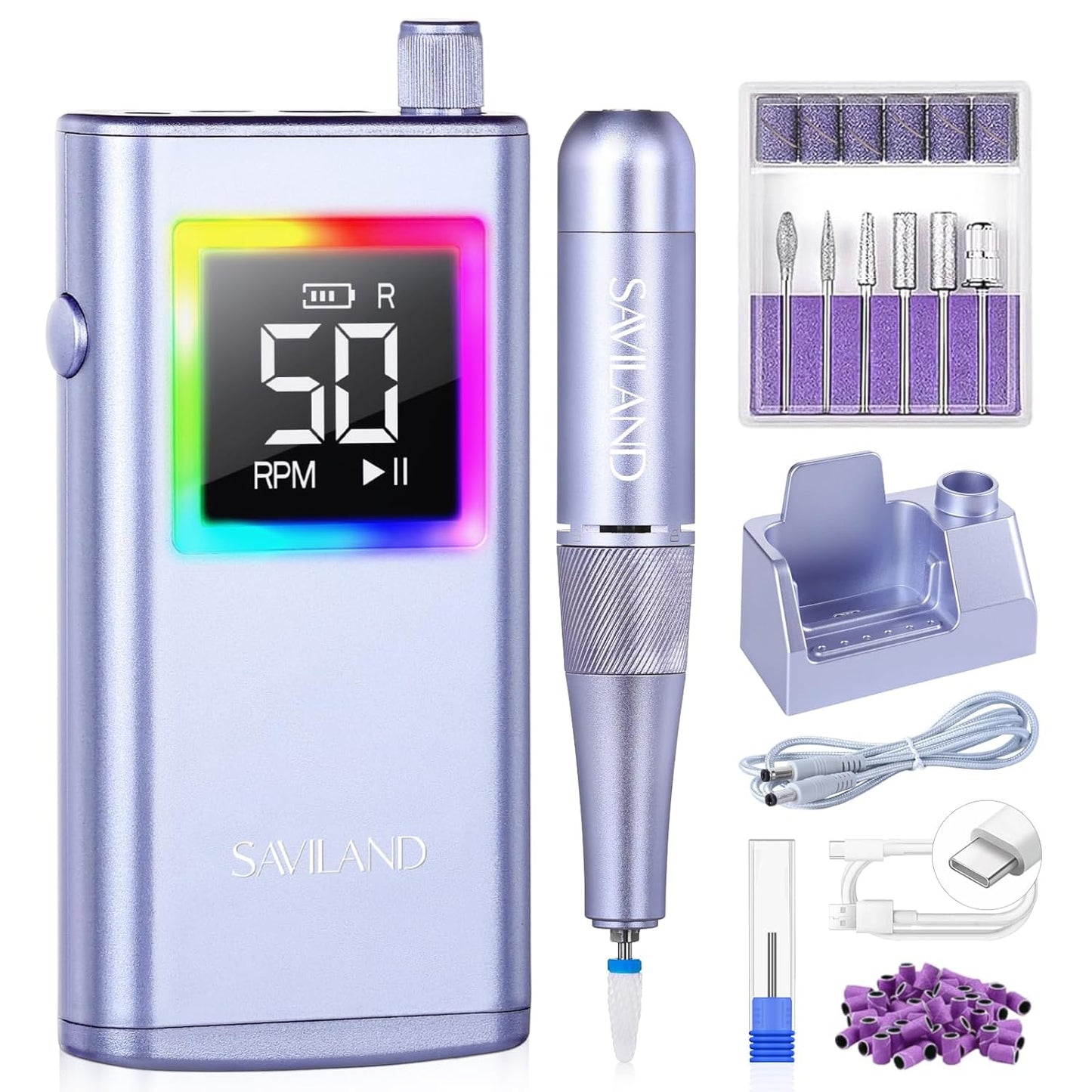 SAVILAND 50000 RPM Nail Drill - Professional Electric Nail File for Fast Acrylic Manicure | Portable Rechargeable Design