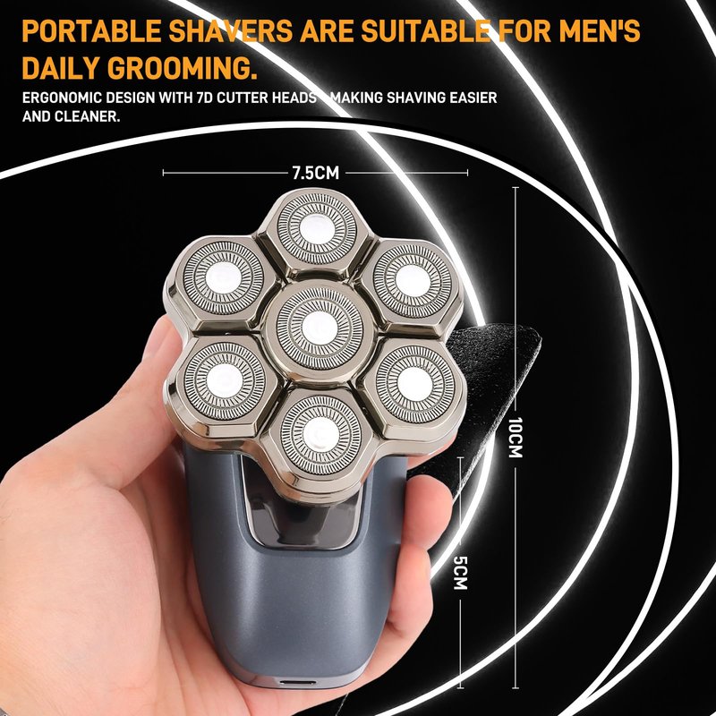 Head Shaver for Bald Men, 7D Electric Rotary Bald Head Shaver for Men, 5-in-1 Grooming Kit, USB Rechargeable Wet/Dry Shavers for Men, IPX6 Waterproof Head Shaver with LED Display