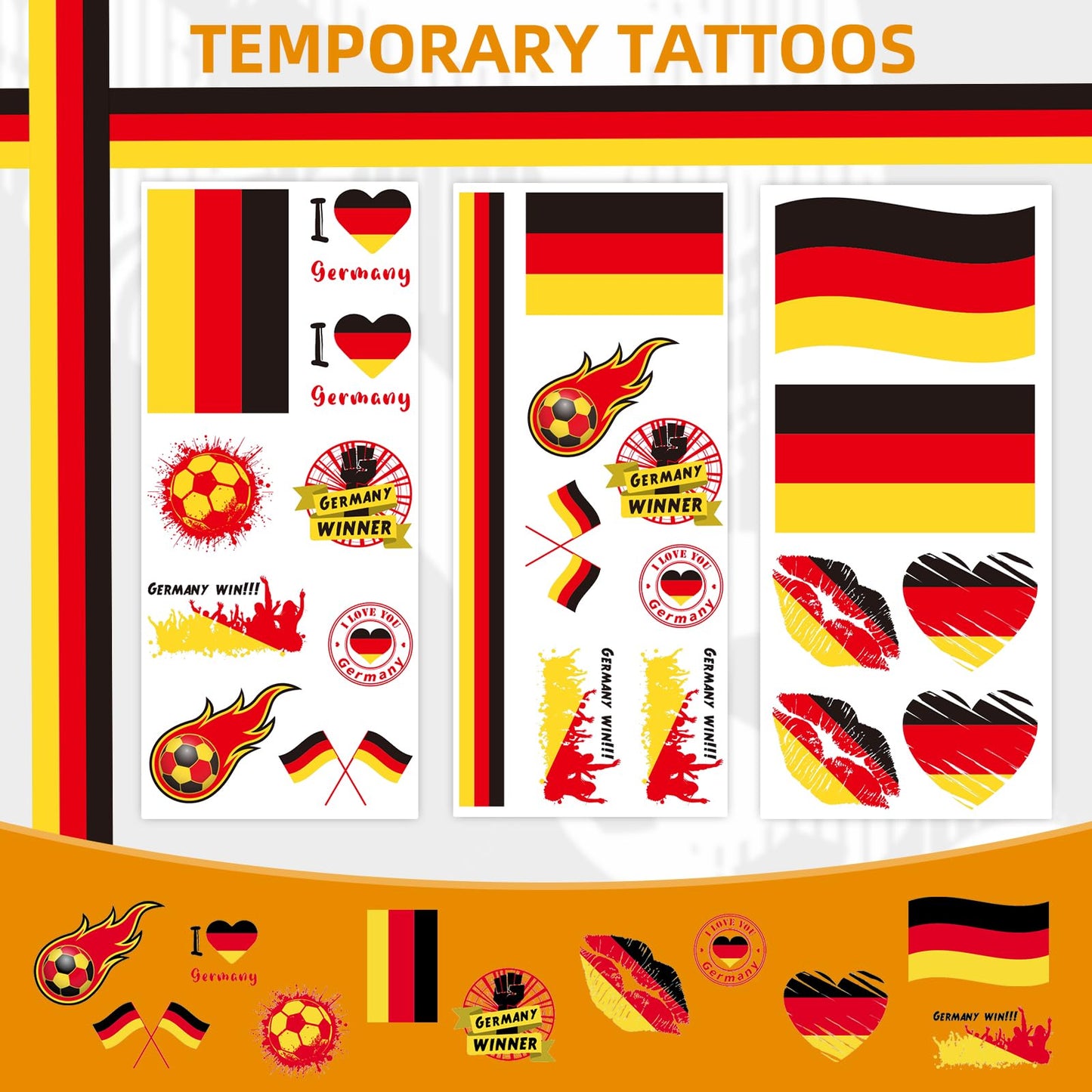 2026 World Cupfor Temporary Tattoos & St Patrick's Day Tattoos, 16PCS 12CM×6CM National Flag Stickers for Fans (Germany)