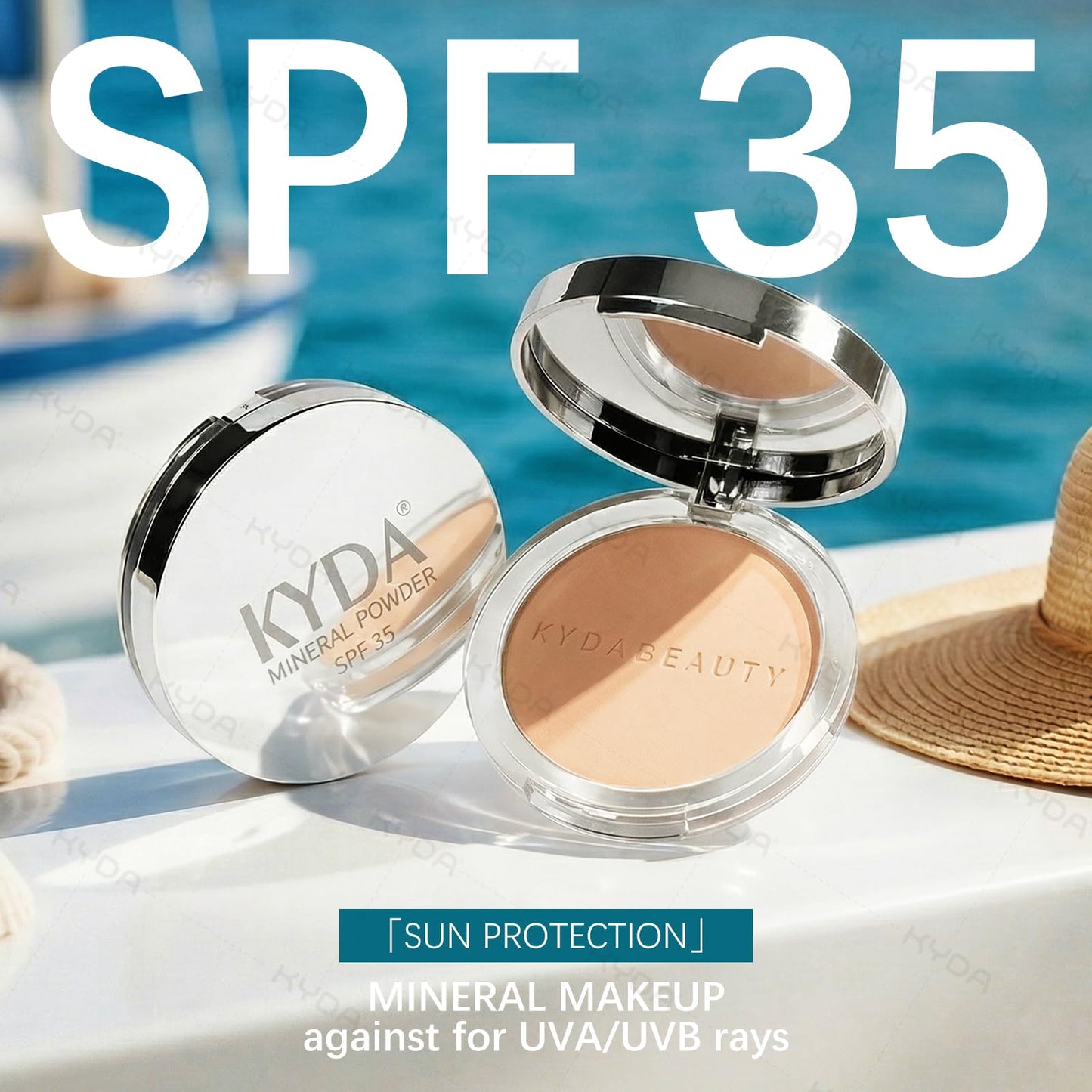 KYDA Mineral Powder, SPF 35, 4-in-1 Mineral Pressed Powder Foundation with Concealer and Setting, Matte Weightless Pressed Foundation, Light to Medium Coverage, FAIR IVORY