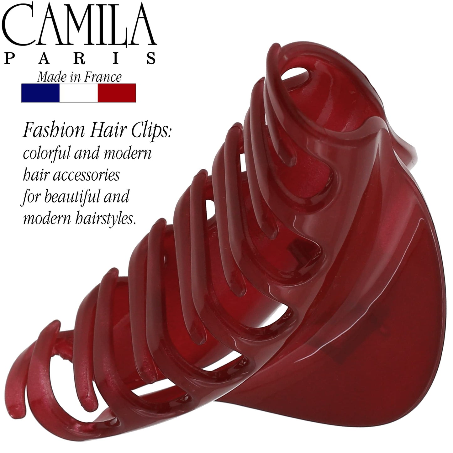 Camila Paris CP2529 French Hair Claw Clip for Women, Red Jaw Clip for Thick Long Curly Wavy Hair, Girls Hair Claw Clips, Strong Hold No Slip Grip, Made in France