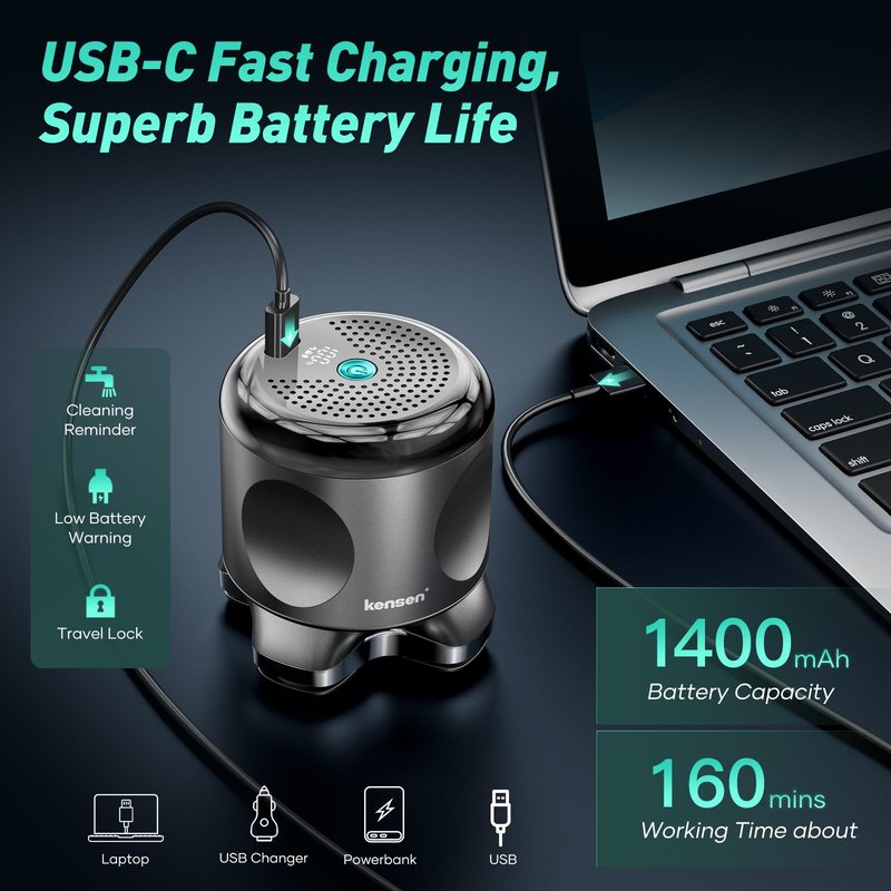 5D Head Shavers for Bald Men - Kensen 2025 Upgraded Large Hair Chamber Bald Head Shavers for Men, Best Head Razors for Bald Mens Waterproof USB-C Cordless 160min for Home Office Travel