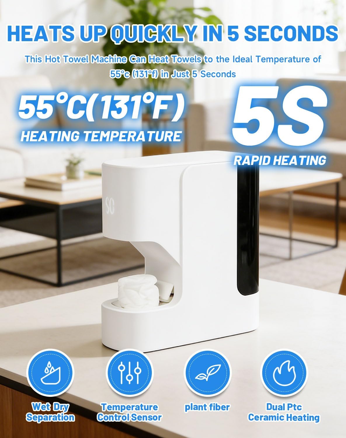 Automatic Hot Towel Dispenser | 5-Second Face Towel Warmer with Voice Alerts & 131°F Temperature Control - Includes 60 Disposable Towels