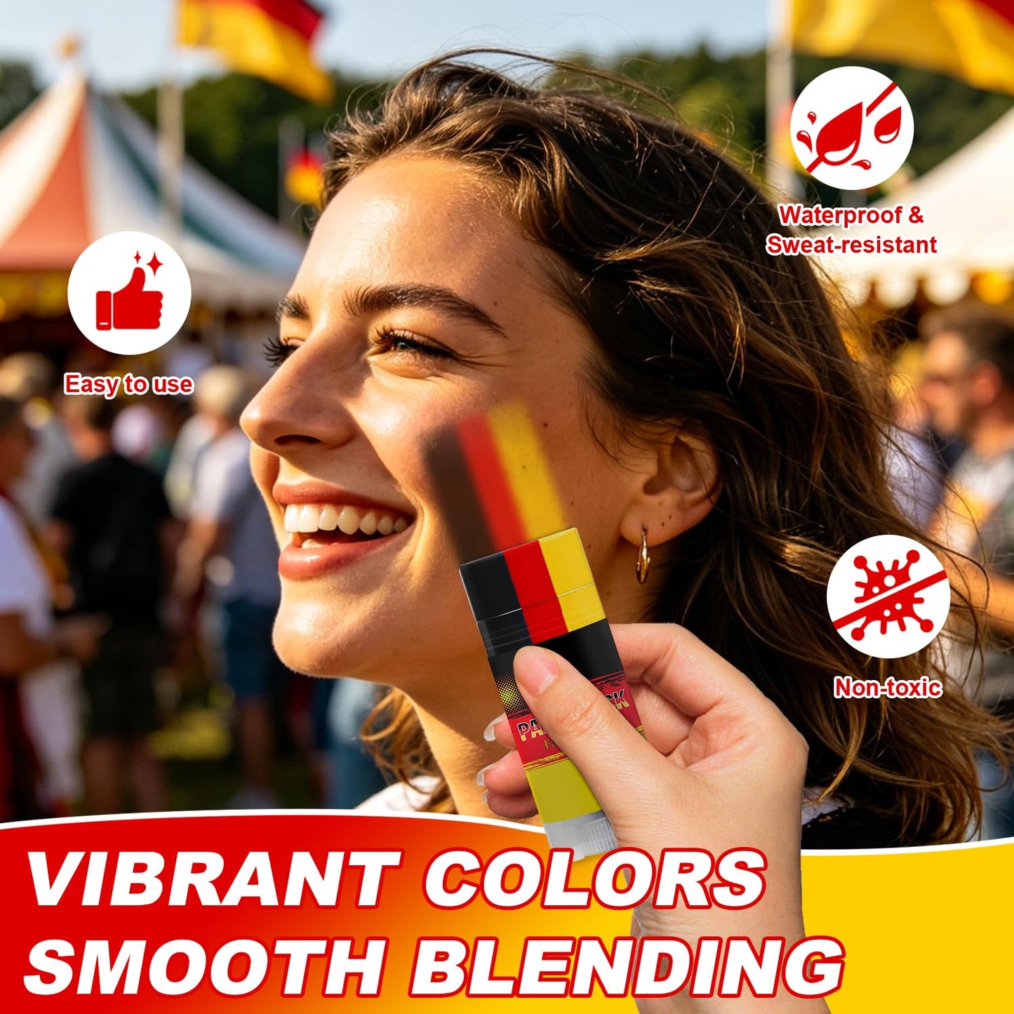 Black Red and Yellow Face Body Paint Stick for 2026 World Cup Fan Soccer Baseball Softball Sports Eye Black Stick Makeup (Germany)