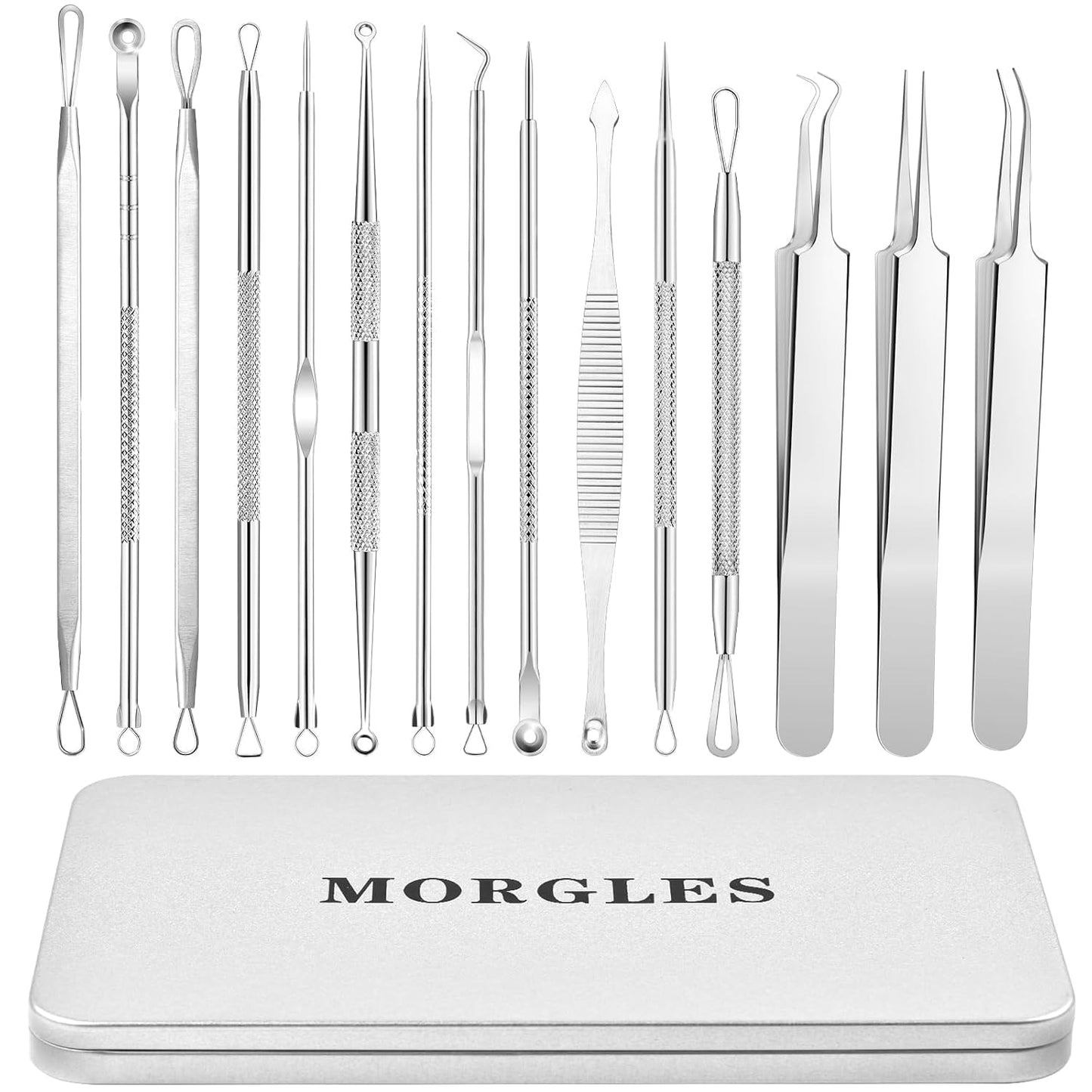 Blackhead Remover Tool Kit - 15 Pcs Comedone Extractor Set with Metal Case | Pimple Popper Tools for Blemish Removal