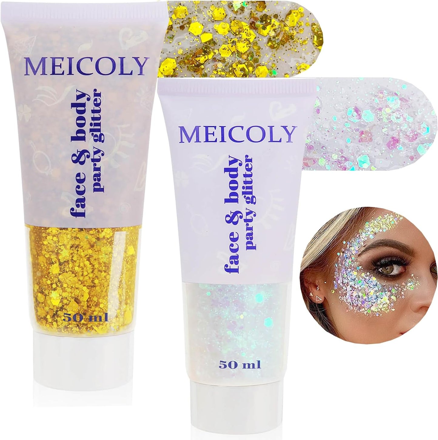 Purple and Gold Face and Body Glitter Set - Sparkly Chunky Makeup for Mardi Gras | Festival Accessories for Women and Kids