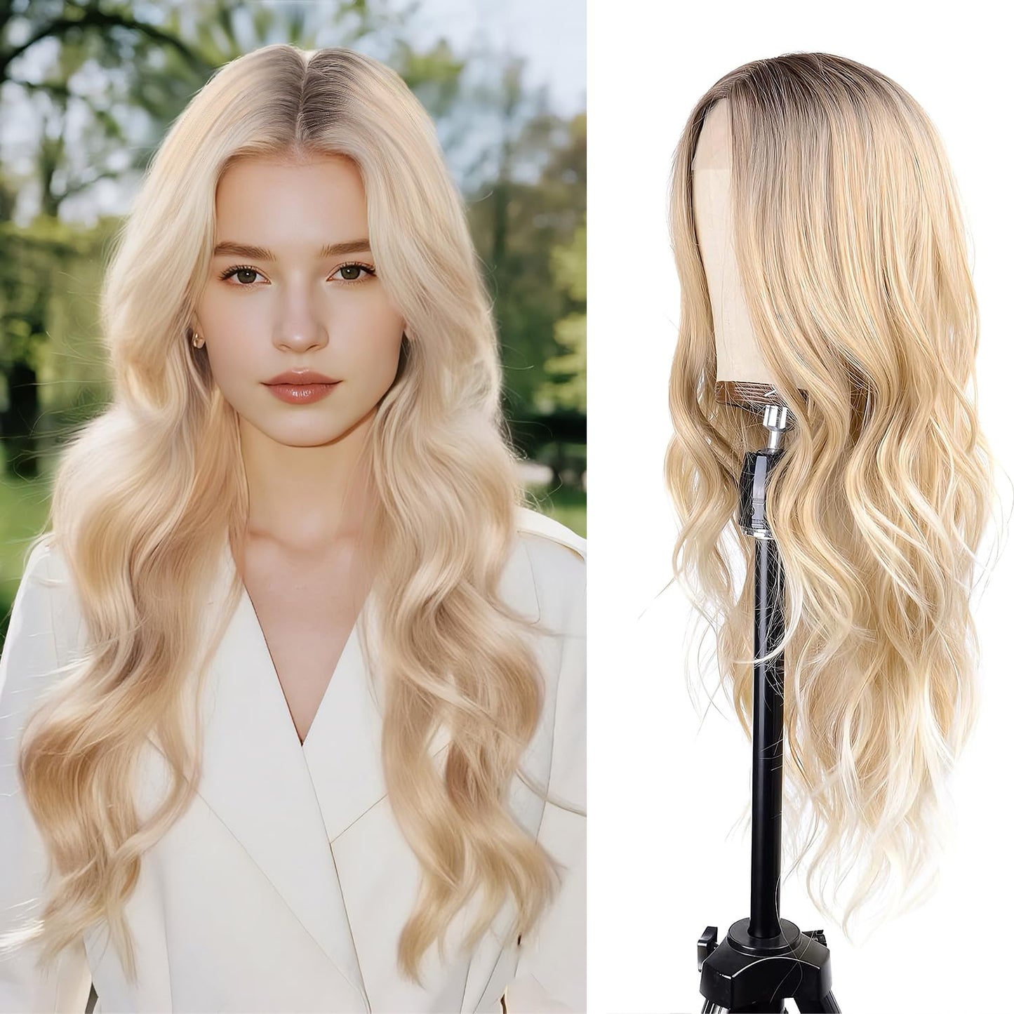 Ombre White Wig - 26 Inch Long Wavy Synthetic Hair for Daily Wear | Cosplay & Halloween