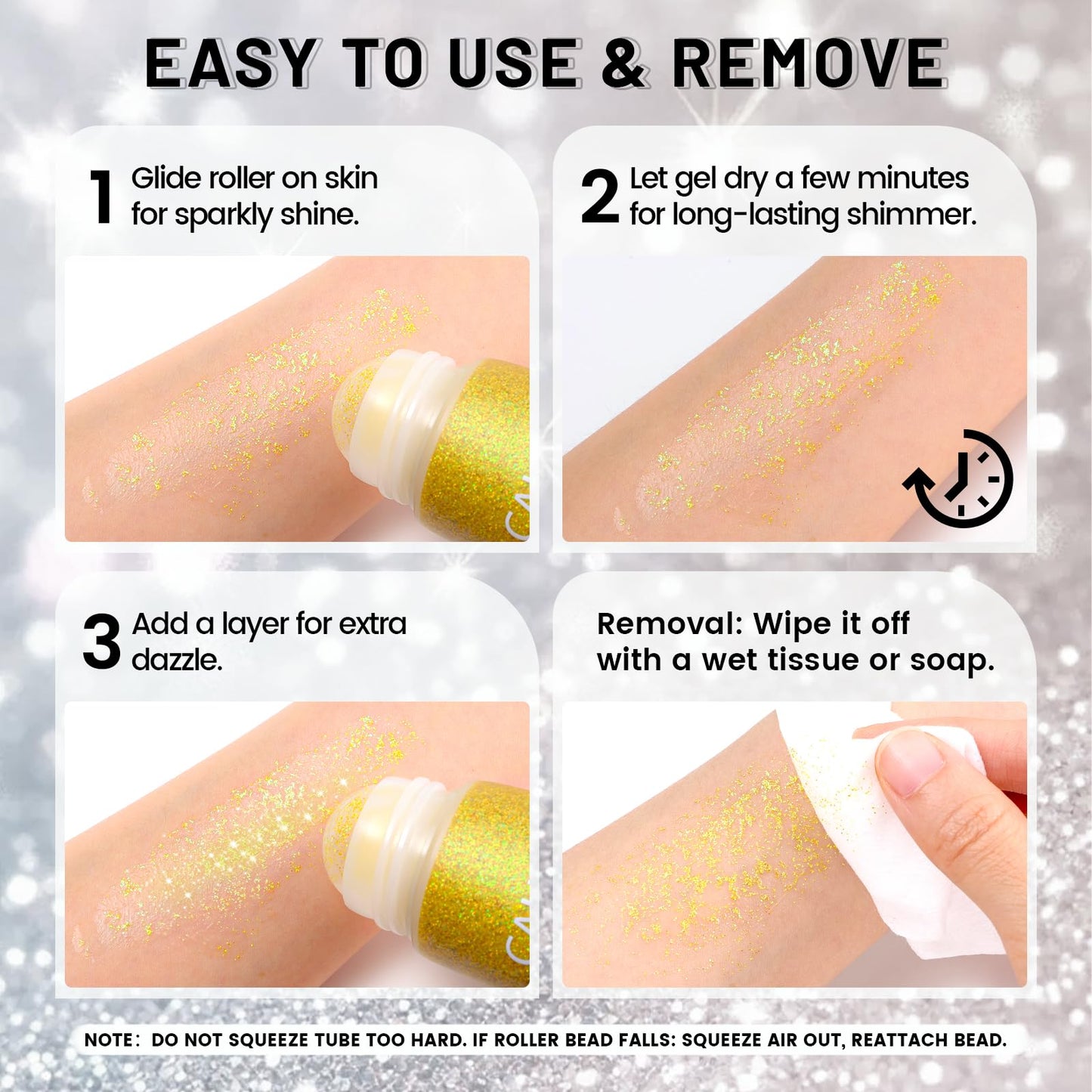 CAHOTO Silver Rolling Glitter, Shimmer Gel for Face Body & Hair