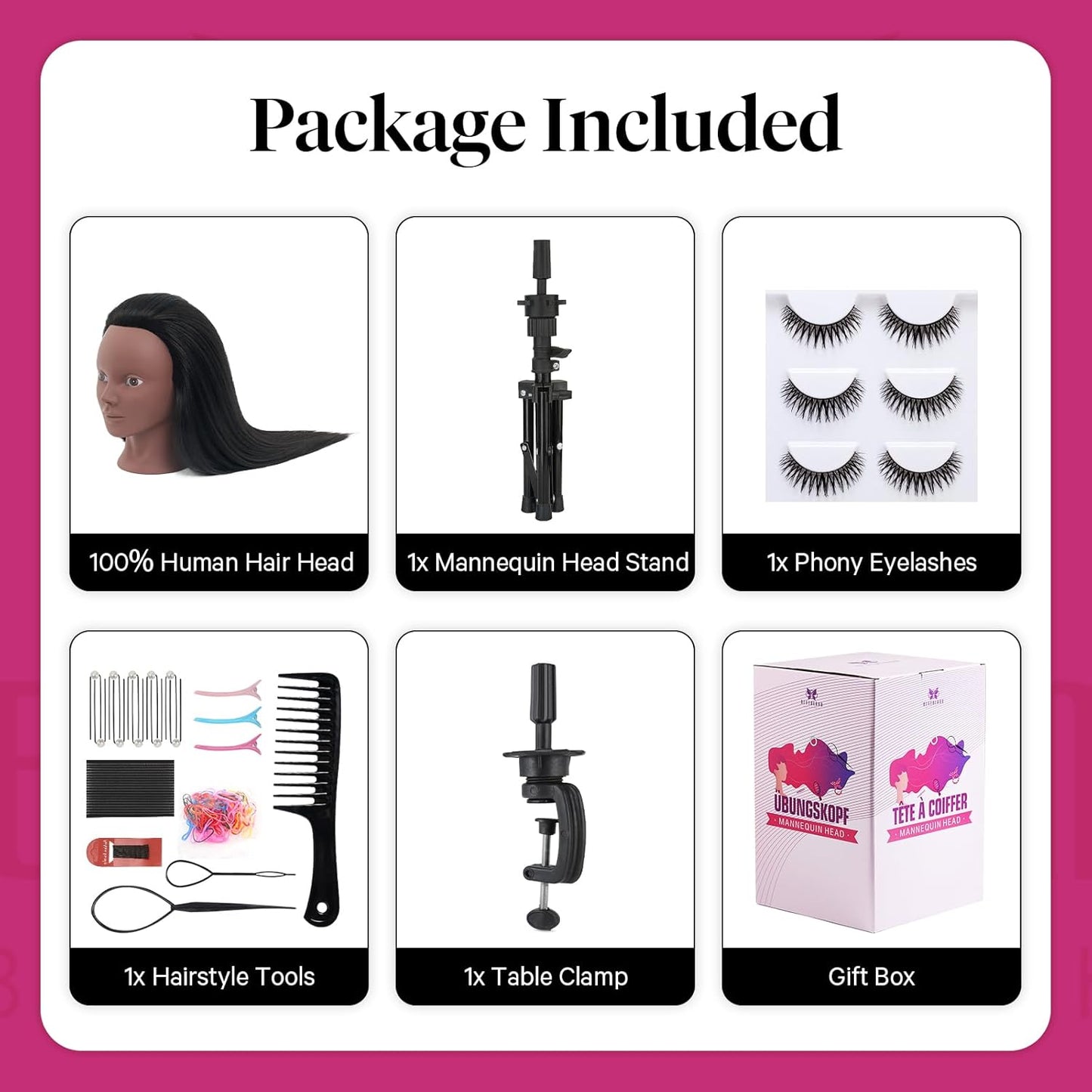 18” Human Hair Mannequin Head - Realistic Cosmetology Practice Doll for Hair Styling & Braiding | Includes Stand