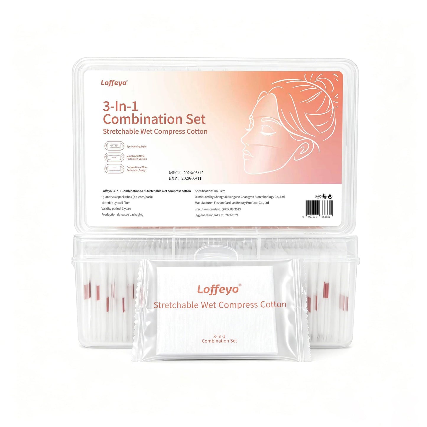 Loffeyo 150-Count Facial Cotton Pads, 50 Individually Wrapped Packs (3 Pads Each), 100% Lyocell Lint-Free Toner Pads for DIY Sheet Masks, Essence & Skincare, Soft, Absorbent, Hygienic