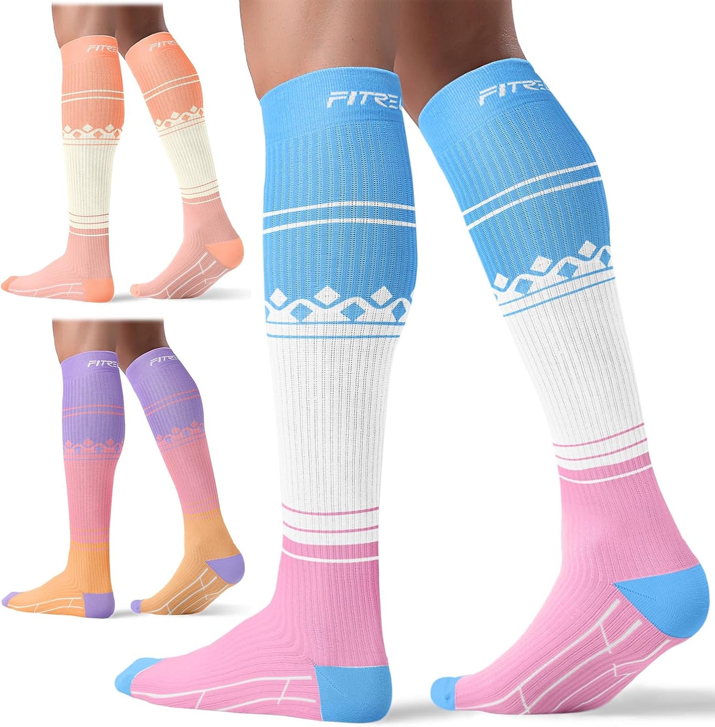 FITRELL Compression Socks for Men & Women - 20-30mmHg Circulation Support | 3 Pairs