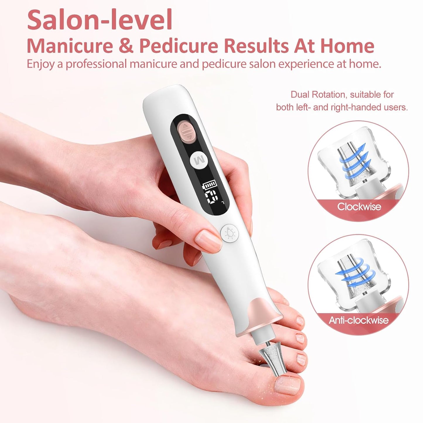 Electric Nail Drill File - Cordless Manicure & Pedicure Set with Drill Bits & Sanding Bands | Professional Nail Care for Men & Women
