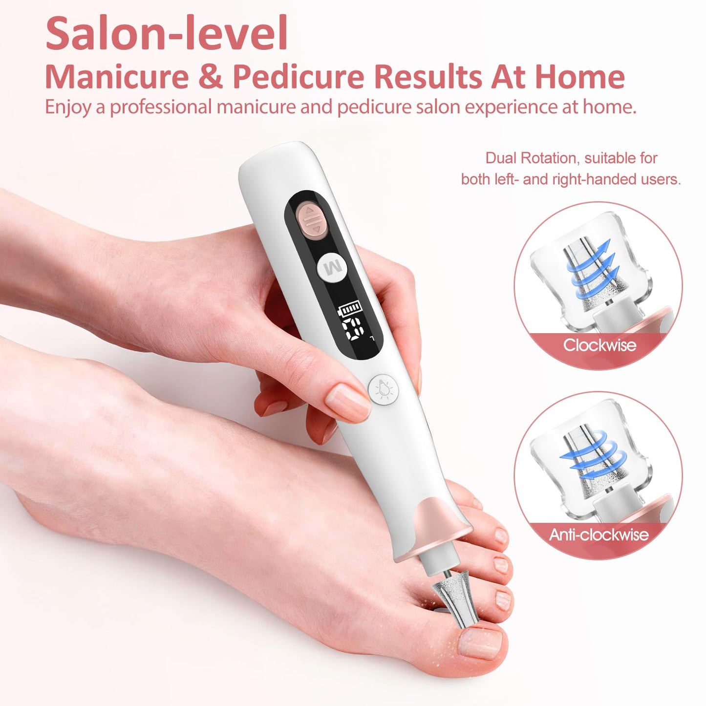 Haootadiy Electric Nail Drill File, Cordless Electric Nail Filer Buffer with Nail Drill Bits Sanding Bands Professional Manicure Pedicure Set for Nail Grind Trim Polish, for Women & Men
