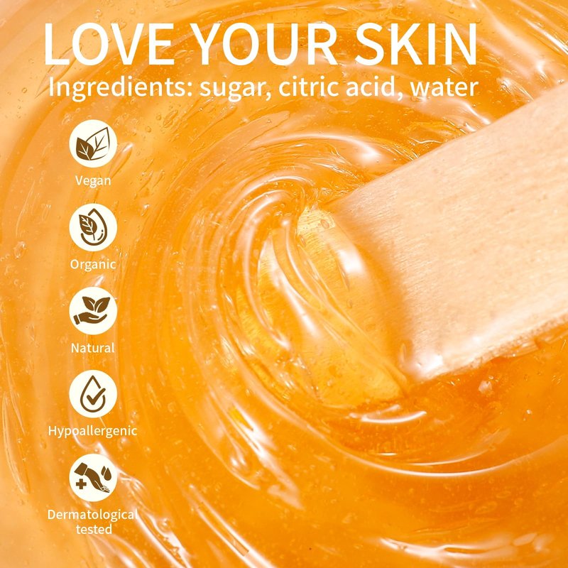 Sugar Wax Kit for Hair Removal: 10.6oz/300gOrganic Sugaring Wax for Body Legs Arms Bikini and Back - Includes 20PCS Strips & 10pcs Sticks