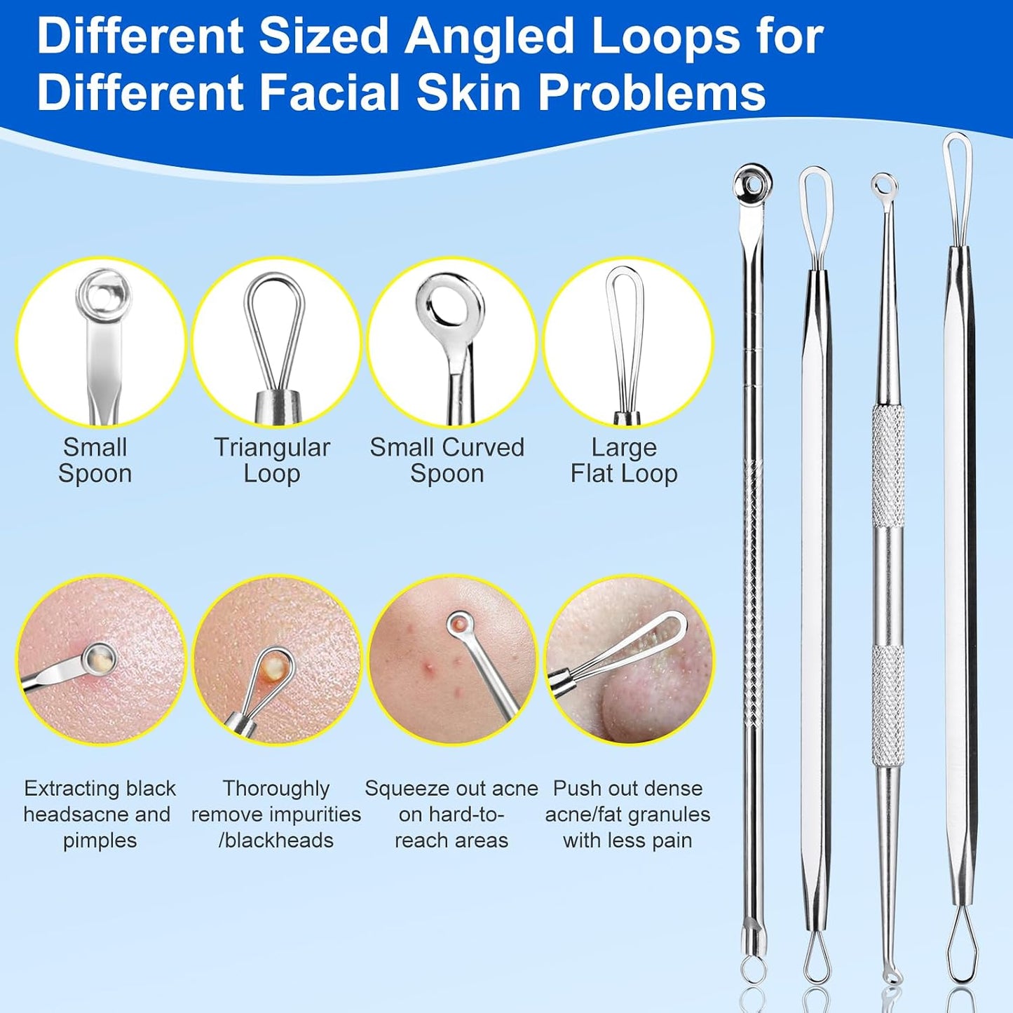 Pimple Popper Tool Kit - 10-Piece Blackhead Remover Set | Professional Comedone Extractors for Acne & Zit Removal, Metal Box Included (Silver)