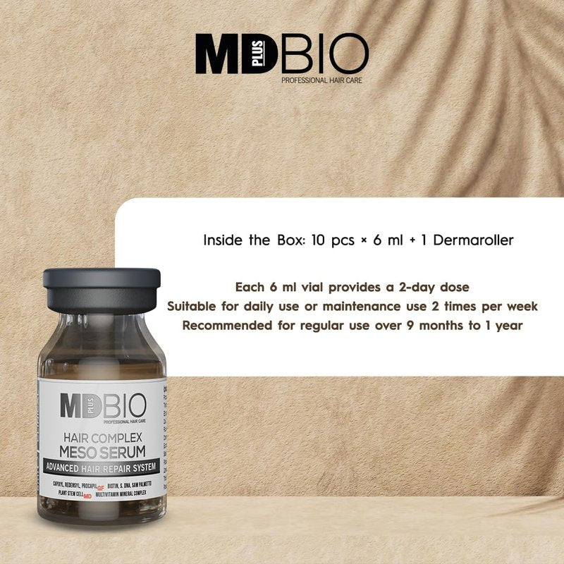 MD PLUS BIO Hair Care Meso Serum Kit 10 x 6 ml – Scalp Care Serum for Thinning Hair Appearance, Supports Stronger, Fuller-Looking Hair for Men & Women