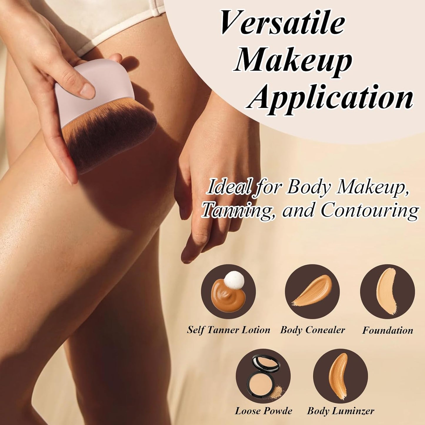 Extra Large Self Tanner Kabuki Makeup Brush - Ultra Soft Vegan Bristles for Body Makeup | Khaki, Wet & Dry