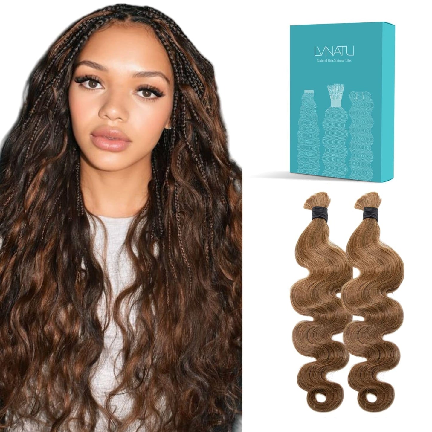Body Wave Boho Human Hair Braiding - Easy to Style Knotless Braids, 2 Bundles, 100g, 22 Inch, Jet Black