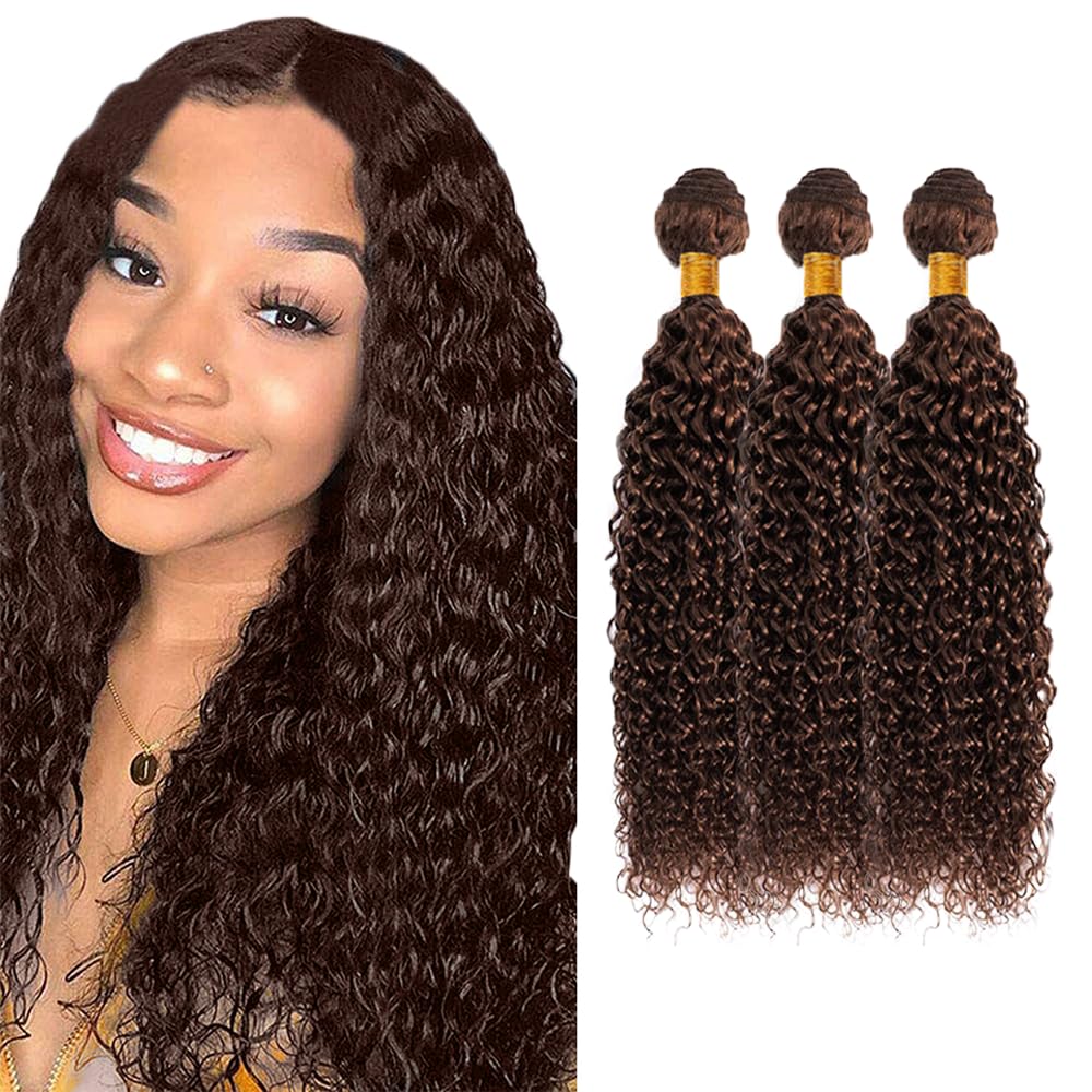 #4 Brown Bundles Human Hair Color 4 Kinky Curly Bundles Dark Brown Wet and Wavy Bundle 22 24 26 inch