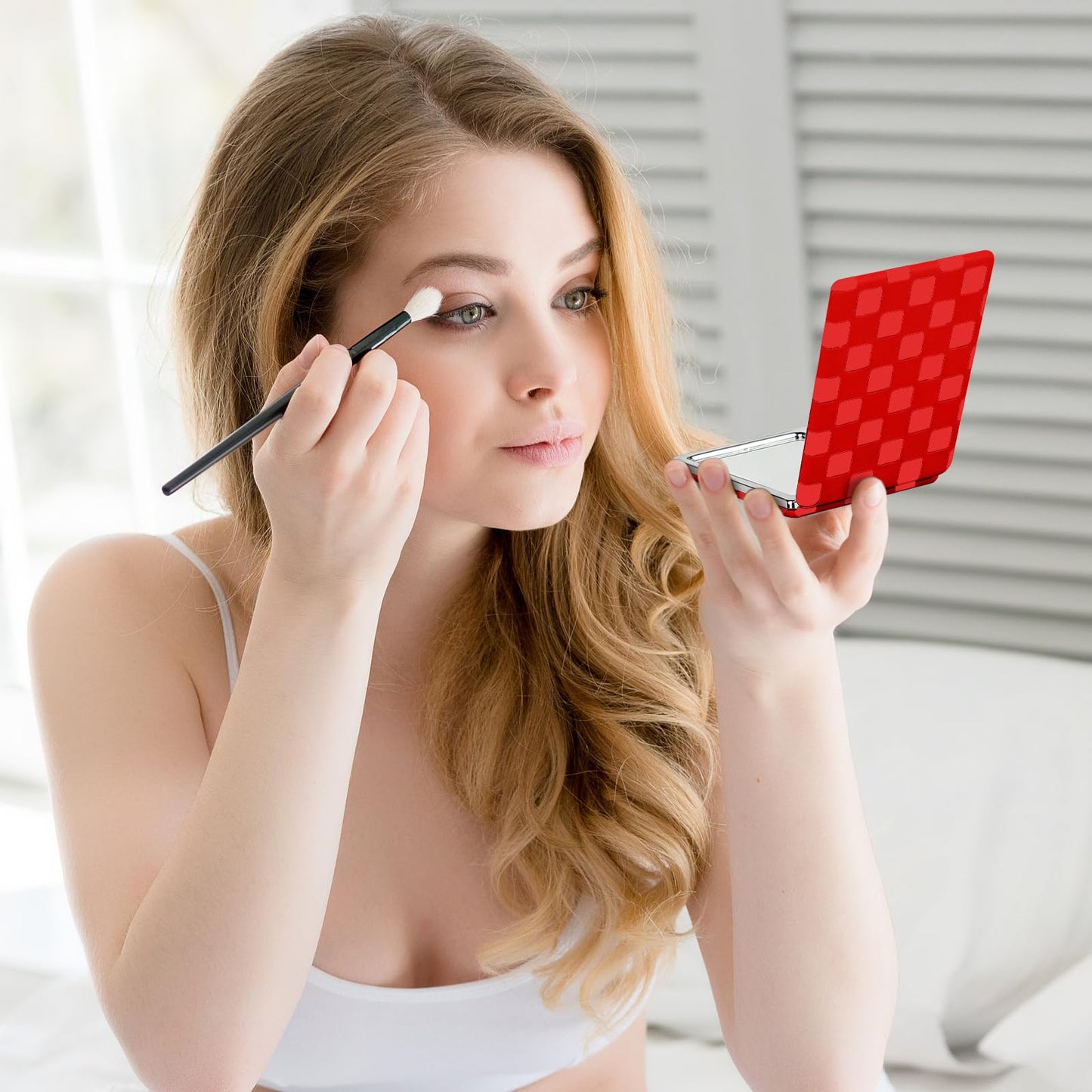 Tavonis Compact Mirror，Unique Contrasting Neon-Toned Checkered Travel Mirror，Pocket Mirror for Women