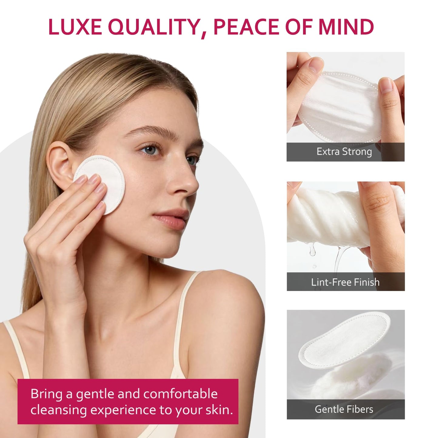 600 PCS Cotton Rounds–100 Count (Pack of 6)-Soft, Absorbent, 100% Pure Cotton Face Pads for Makeup Removal, Skincare, Skin Care and Gentle Facial Cleansing - Lint Free Stitched Pads
