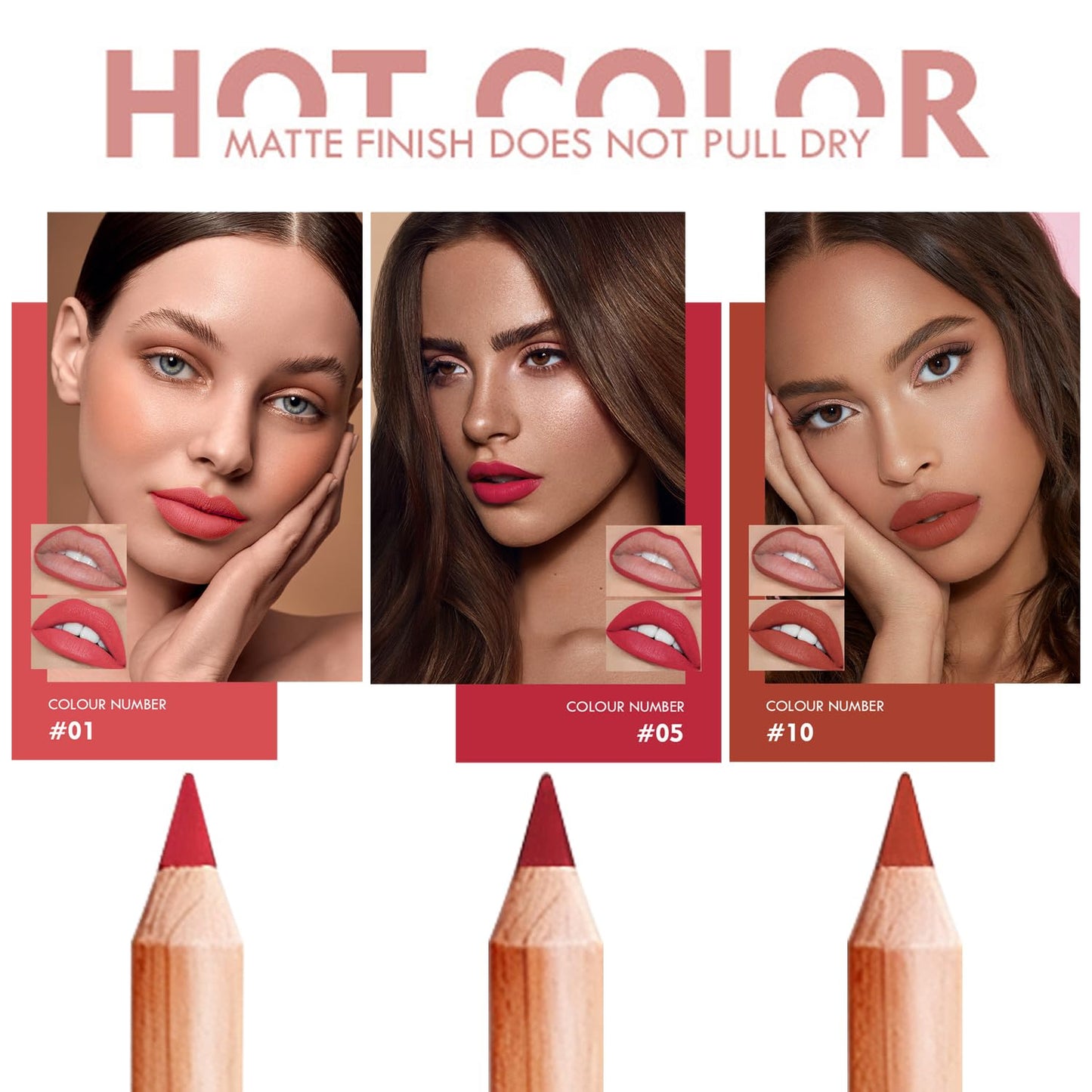 Classic Matte Finish Lip Liner Set - 12 High Pigmented Waterproof Shades for Women | Define & Sculpt Lips