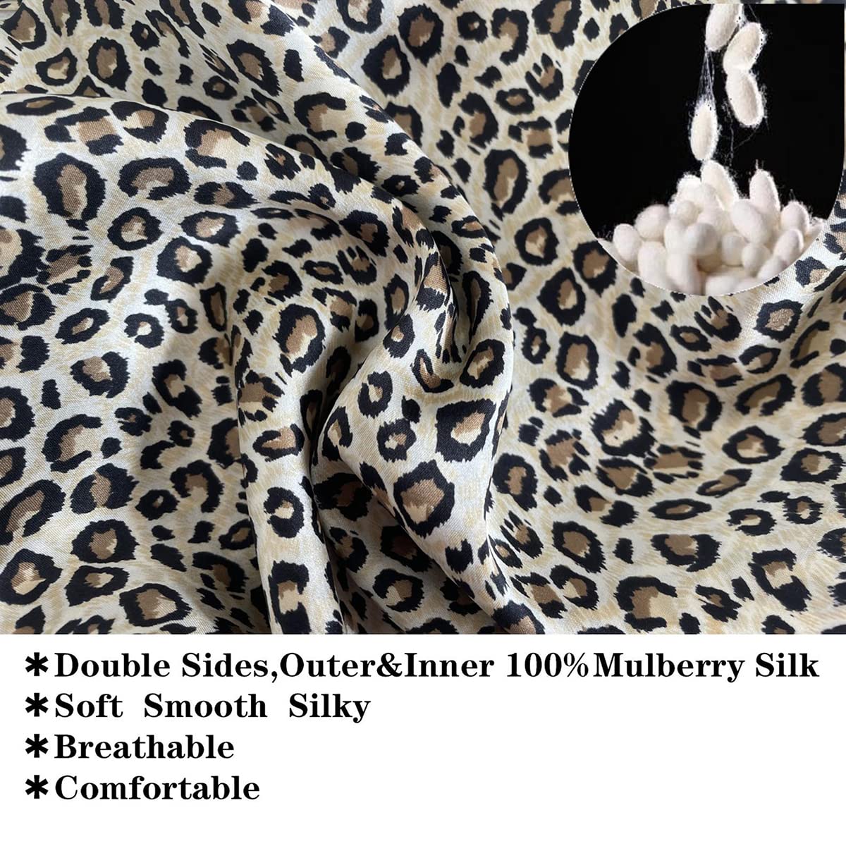 100% Mulberry Silk Bonnet for Sleeping - Double Layer Adjustable Hair Cap | Breathable Leopard Print, 19 Momme
