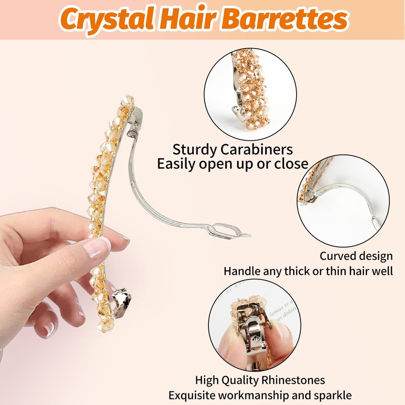 VinBee Crystal Hair Barrettes for Women, Cute Rhinestone Hair Clips Accessories,Fashion Rhinestone HairPins Bobby Pins for Women and Girls Gift -7 Colors
