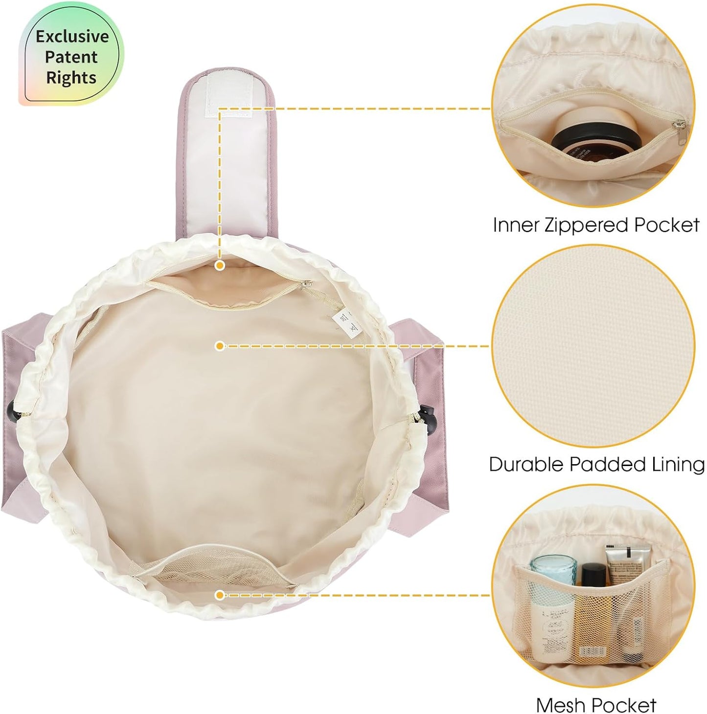 Large Pink Barrel Drawstring Makeup Bag - Stylish Cosmetic Organizer for Toiletries | Dusty Rose Color