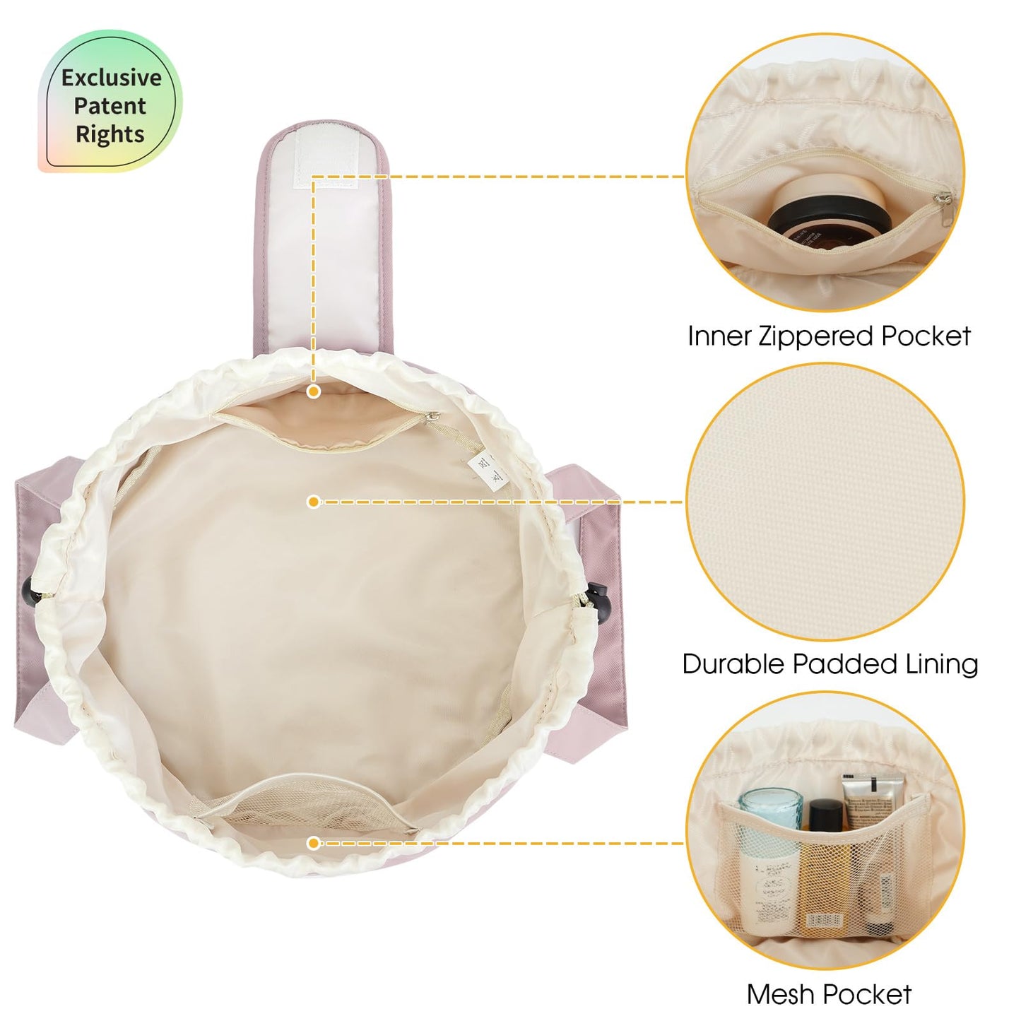 Narwey Barrel Drawstring Makeup Bag Pink Large Cosmetic Bag Make up Bags Toiletry Bag Travel Bags for Toiletries Organizer for Women Gift for Teen Girls (Dusty Rose) (Patent)