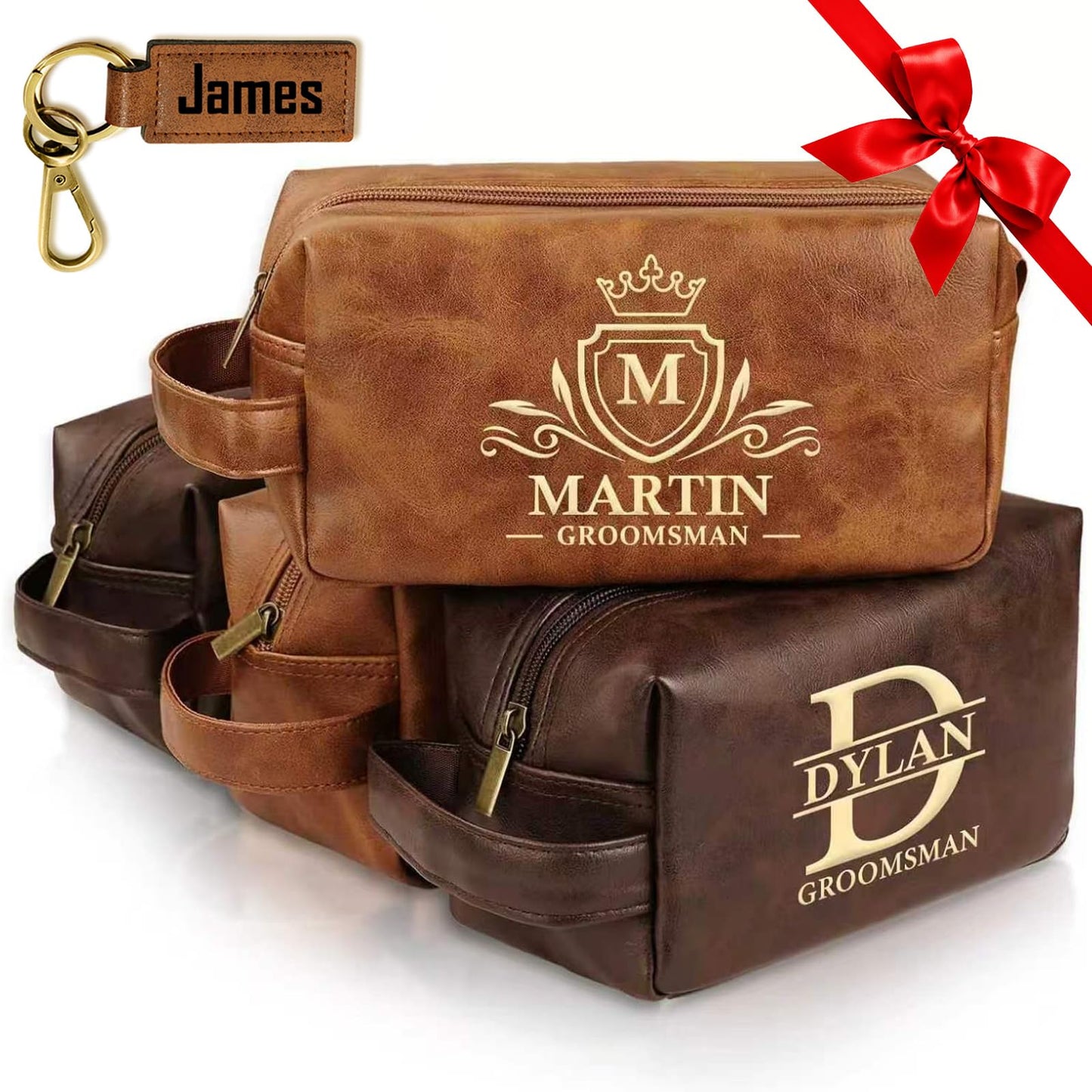 Personalized Groomsmen Gifts Best Man Present, Leather Toiletry Bag for Men, Ideas Bridesman Custom Gifts, Wedding Party Favor, Gift for Men, Boyfriend, Husband, Travel Shaving Bag Engraving with Name