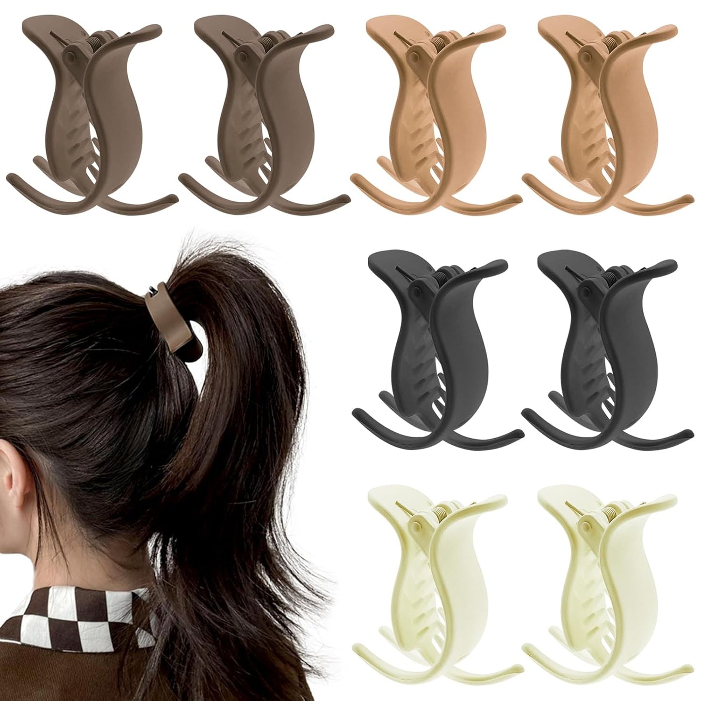 Matte Ponytail Holder Hair Claw Clips - 8 Pcs Strong Hold French Barrettes for Fine Hair | Perfect for Bun & Braiding