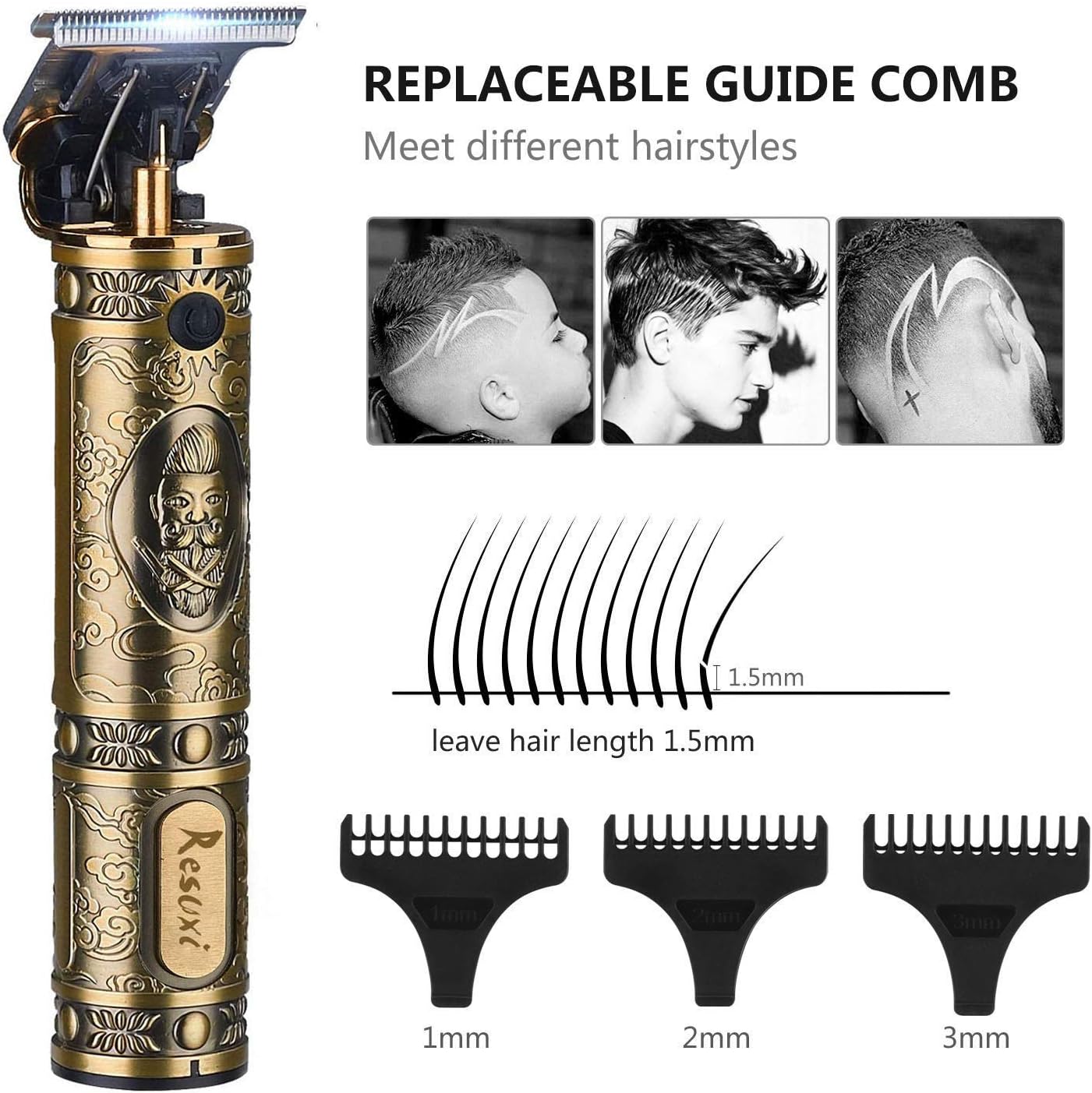 Professional Cordless Hair Trimmer for Men - T-Blade Beard Clippers | Gold Knight Close Cutting Kit