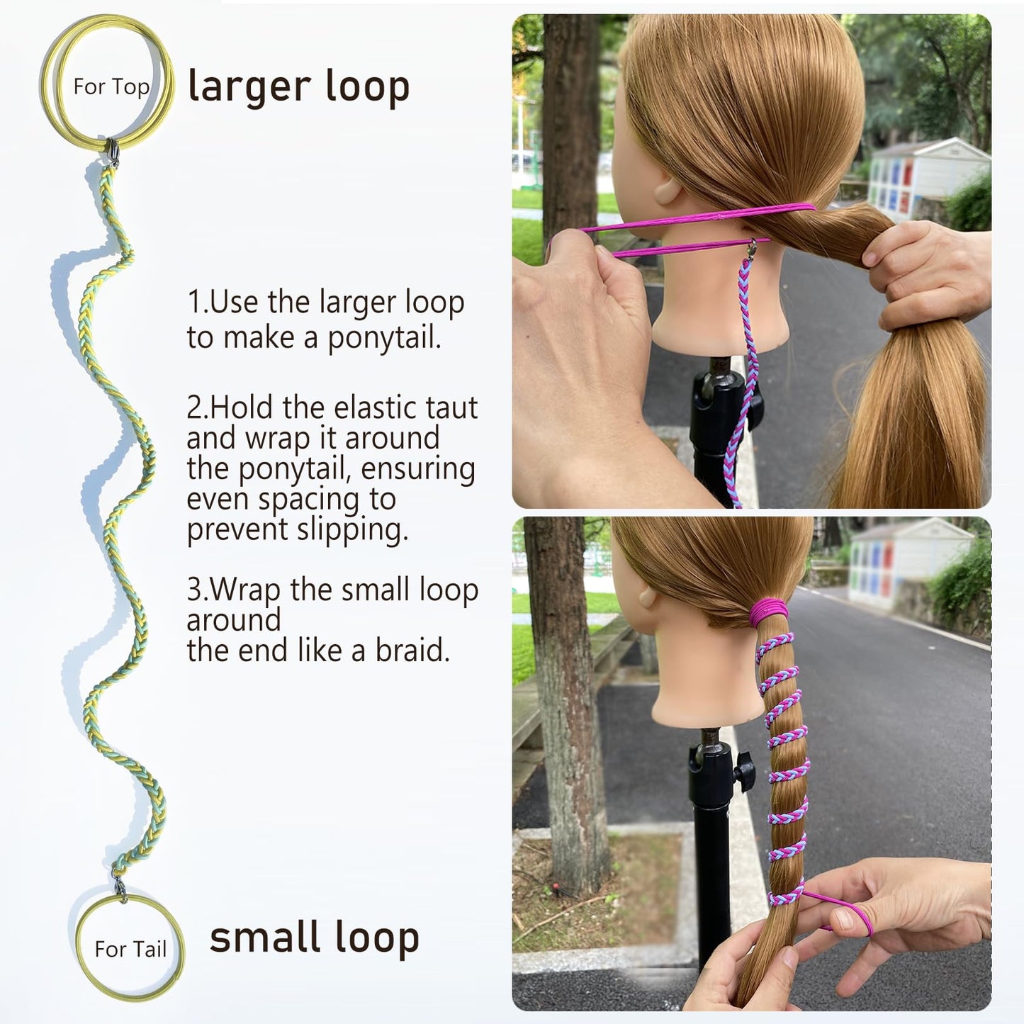 Hair Ties for Thick Hair, 25" Elastic No Tangle Spiral Hair Ties Damage-Free Ponytail Holders for Thick Long Hair Motorcycle Hair Accessories for Sports- Bike Riding Swim Skiing- Aqua+Pink