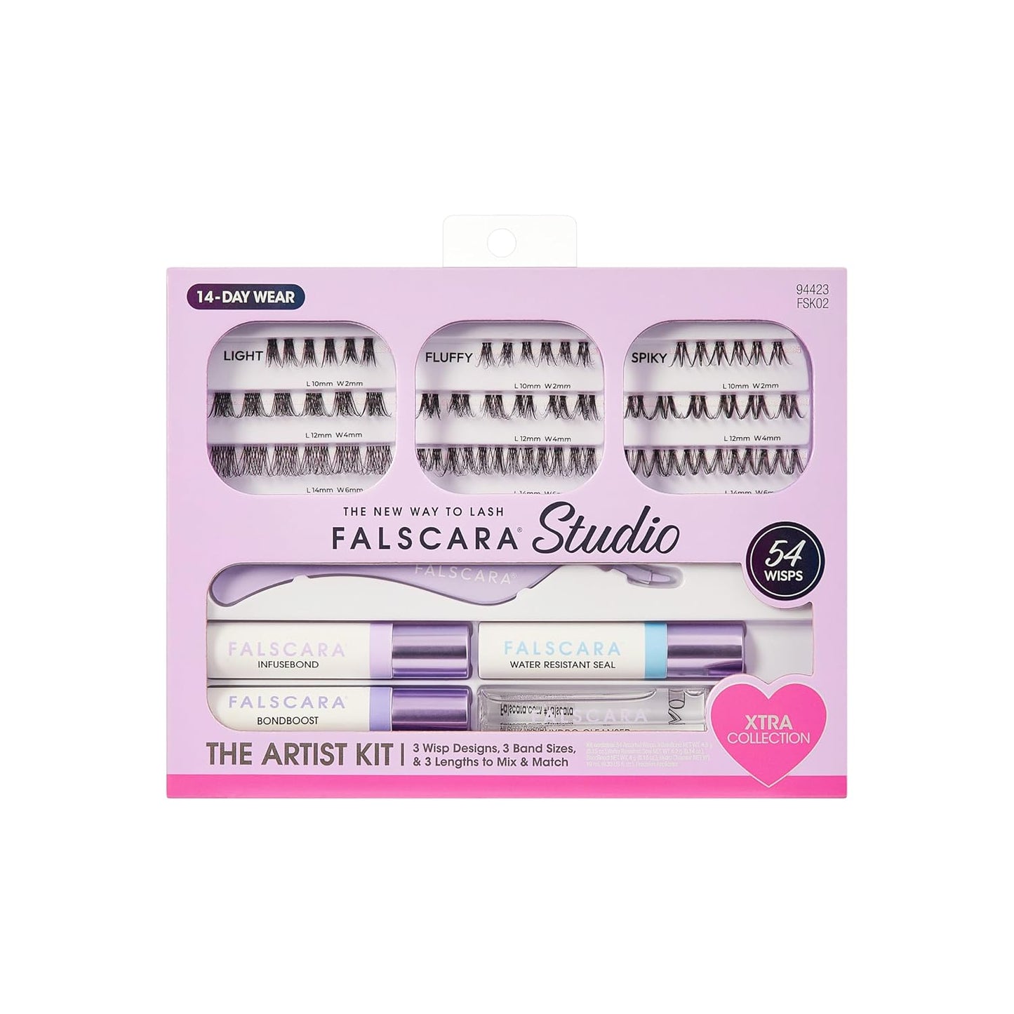 Falscara Lash Extension Kit - 54 Stackable Light Volume Clusters | 8mm-12mm, Water-Resistant, InfuseBond