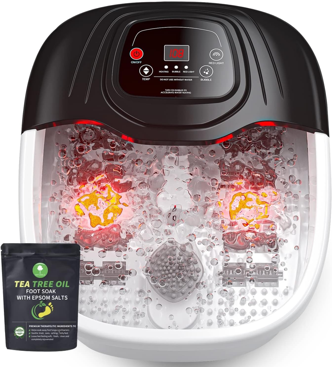 Foot Soaking Tub - Spa Bath Massager with Heat & Vibration | Epsom Salt Soaker for Relaxation & Pain Relief