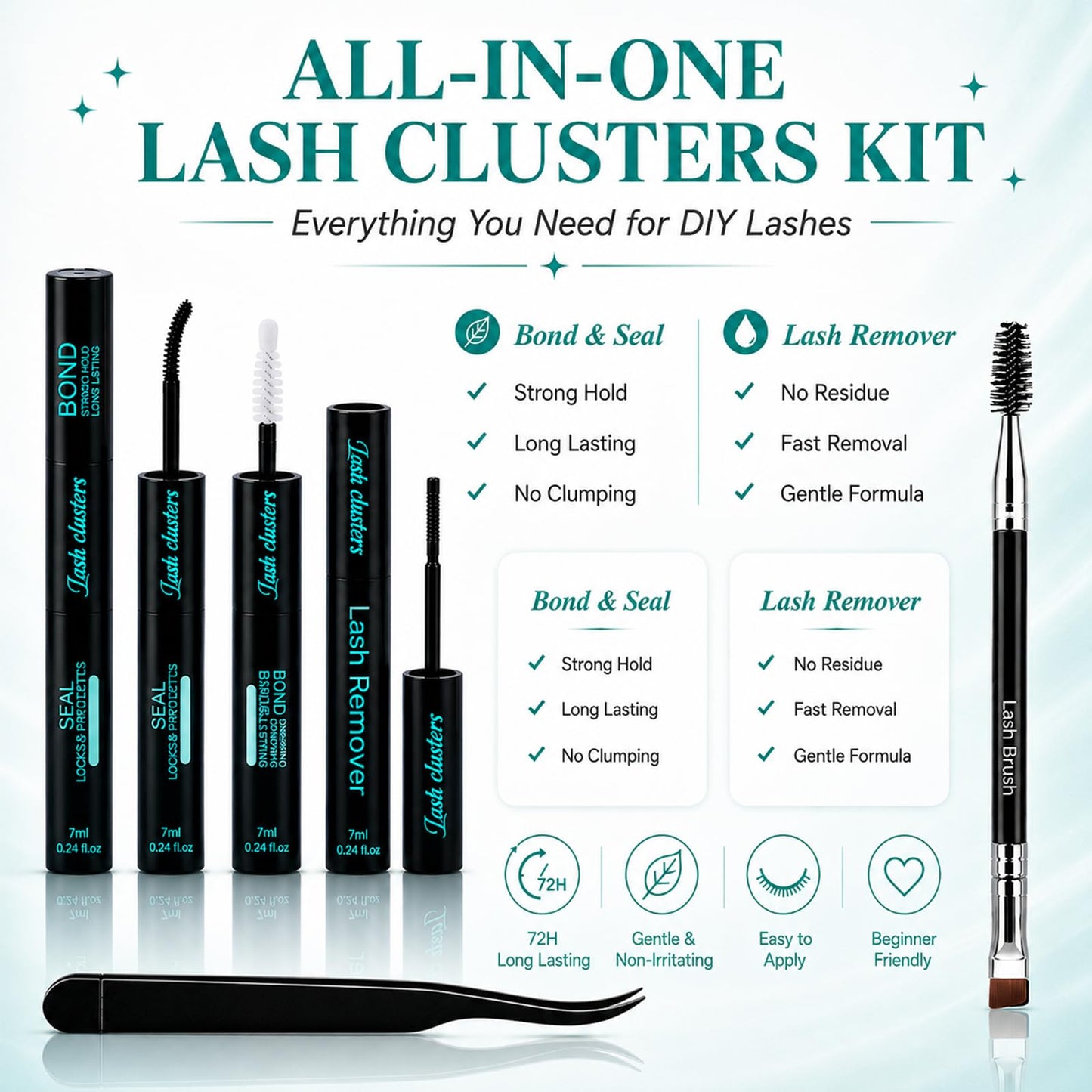 Lash Clusters Kit, 600 Pcs Eyelashes Lash Clusters D Curl 9-16mm, Individual Fluffy False Eyelashes Extensions with Tools, Perfect for Daily Wear and Dating (30D+40D+50D Kit)