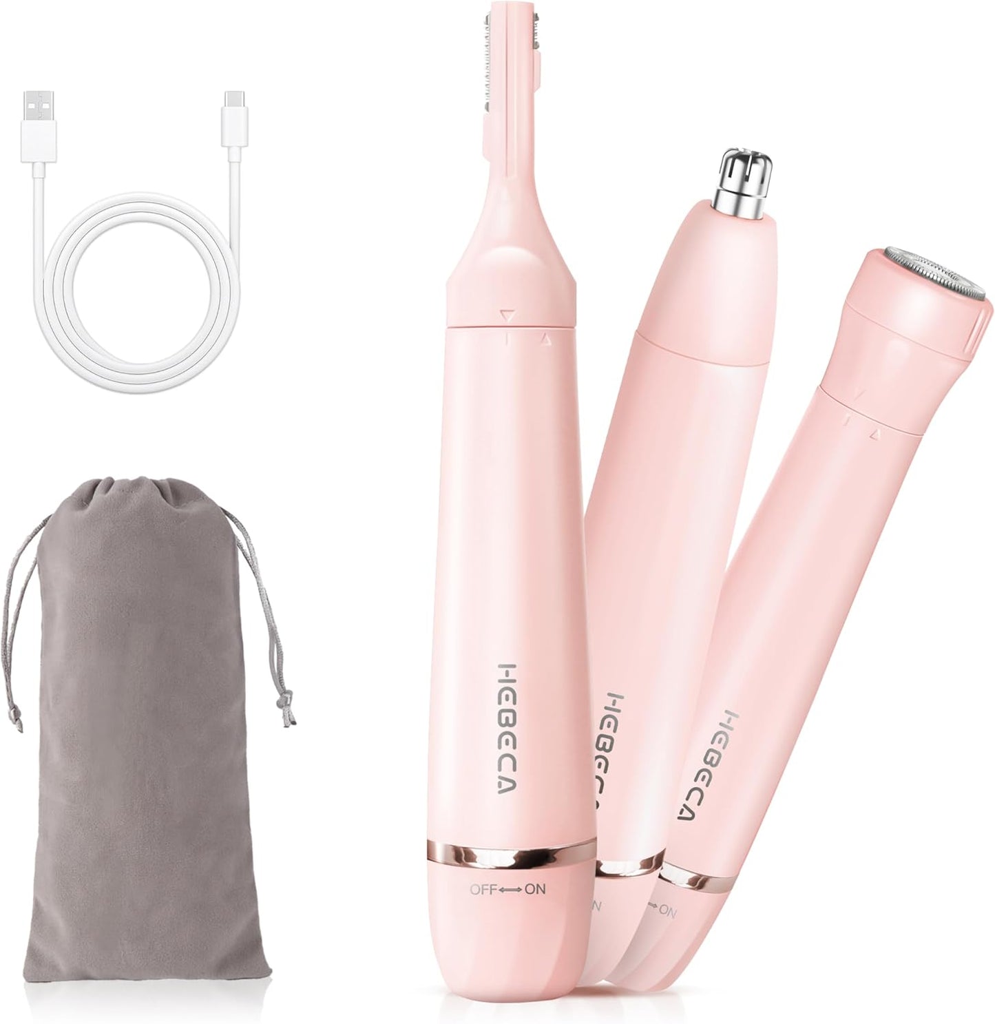 Nose Hair Trimmer for Women - 3-in-1 Electric Facial Hair Removal | Waterproof Rechargeable Eyebrow & Nose Shaver - Pink FT3001