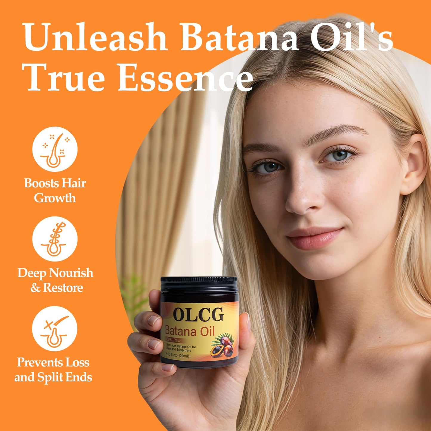 OLCG 100% Raw Batana Oil for Hair Growth - Pure Batana Oil Paste, Enhances Thickness & Shine, Reduces Breakage and Hair Loss, Nourishment For All Types - 4.06 fl oz（120ml）