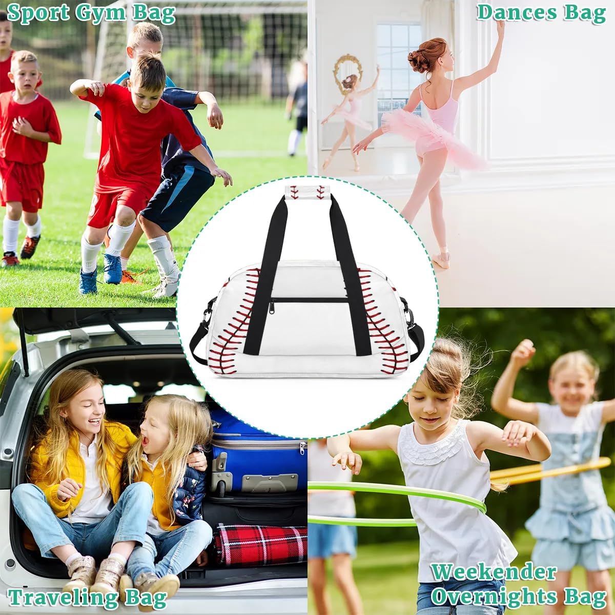 Kids Gym Bags - Waterproof Baseball Lace Sports Duffel Bag | Travel Overnight Weekender Tote for Boys