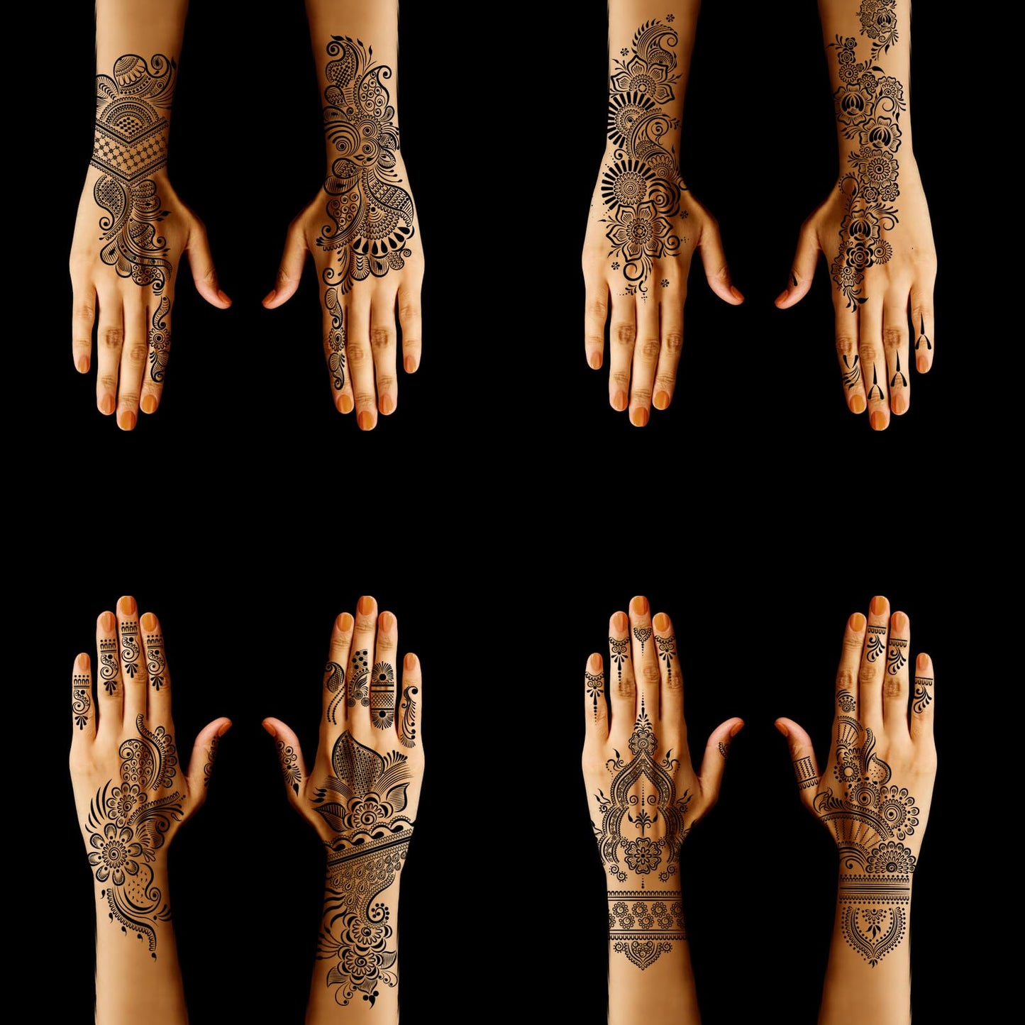 Henna Stencils 9 Sheet Henna Tattoo Kit, Reusable Henna Stickers for Hand Forearm Indian Arabian Self Adhesive Tattoo Templates