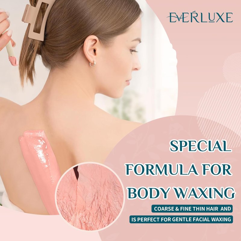 Everluxe Wax Beads-1LB Pink Hard Wax Beads For Hair Removal-Waxing Beads For Sensitive Skin With Rose Extract-Perfect For Bikini/Brazilian/Face/Body Waxing-At Home Beads For Women Men