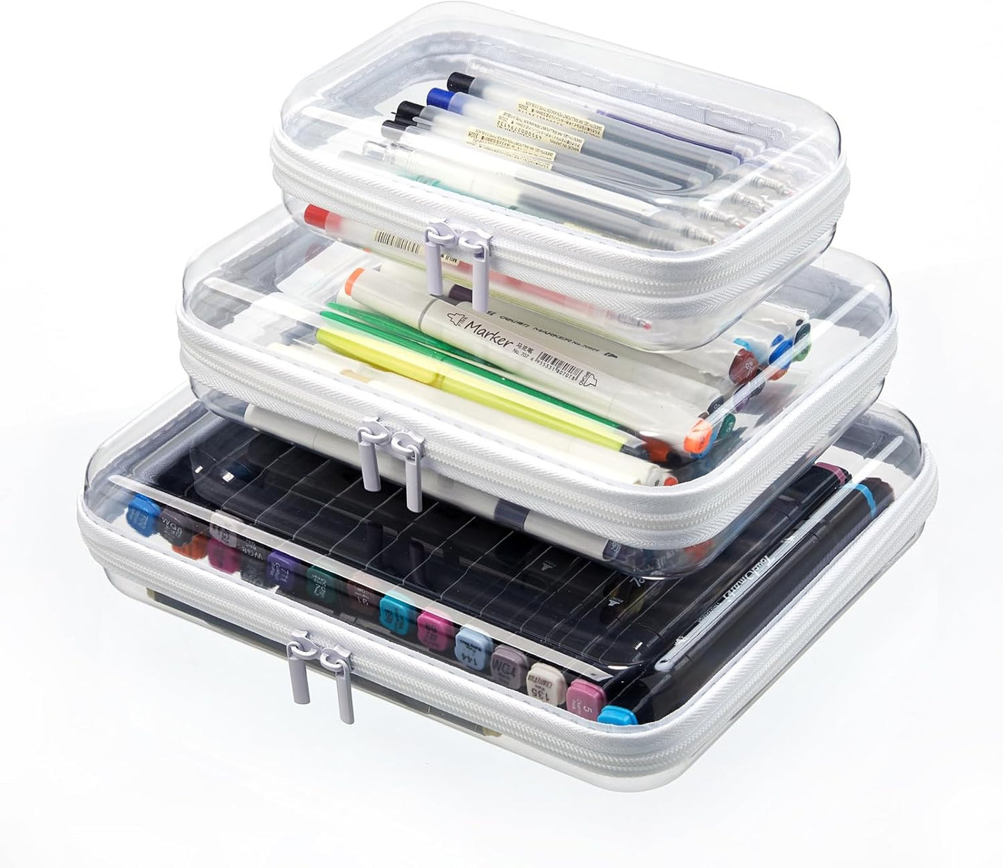 Clear Hard Shell Zipper Cosmetic Bag Set - Portable Organizing Pouches for Diapers & Toys | 2PCS Storage Bins